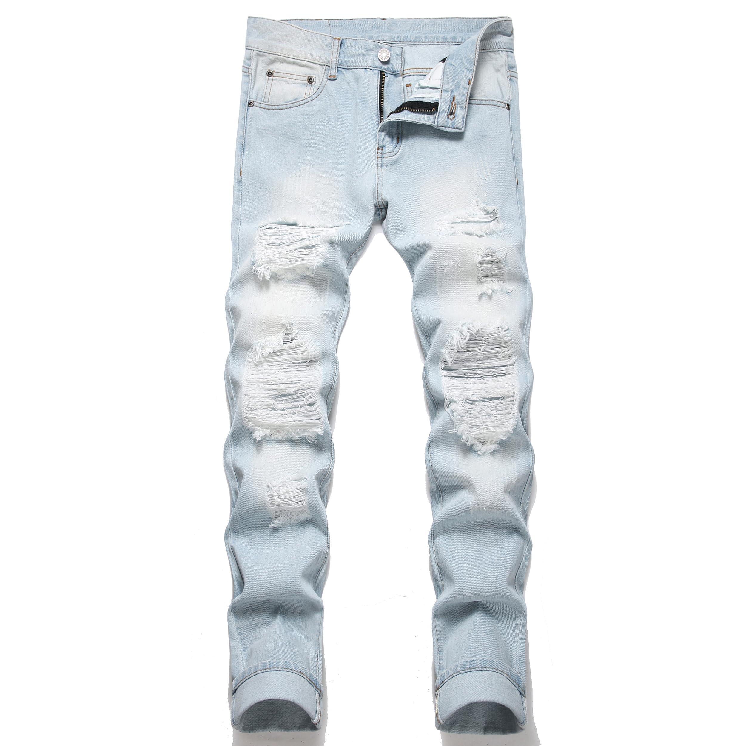 OIIIOMen's Ripped Slim Fit Straight Leg Jean Denim Pant