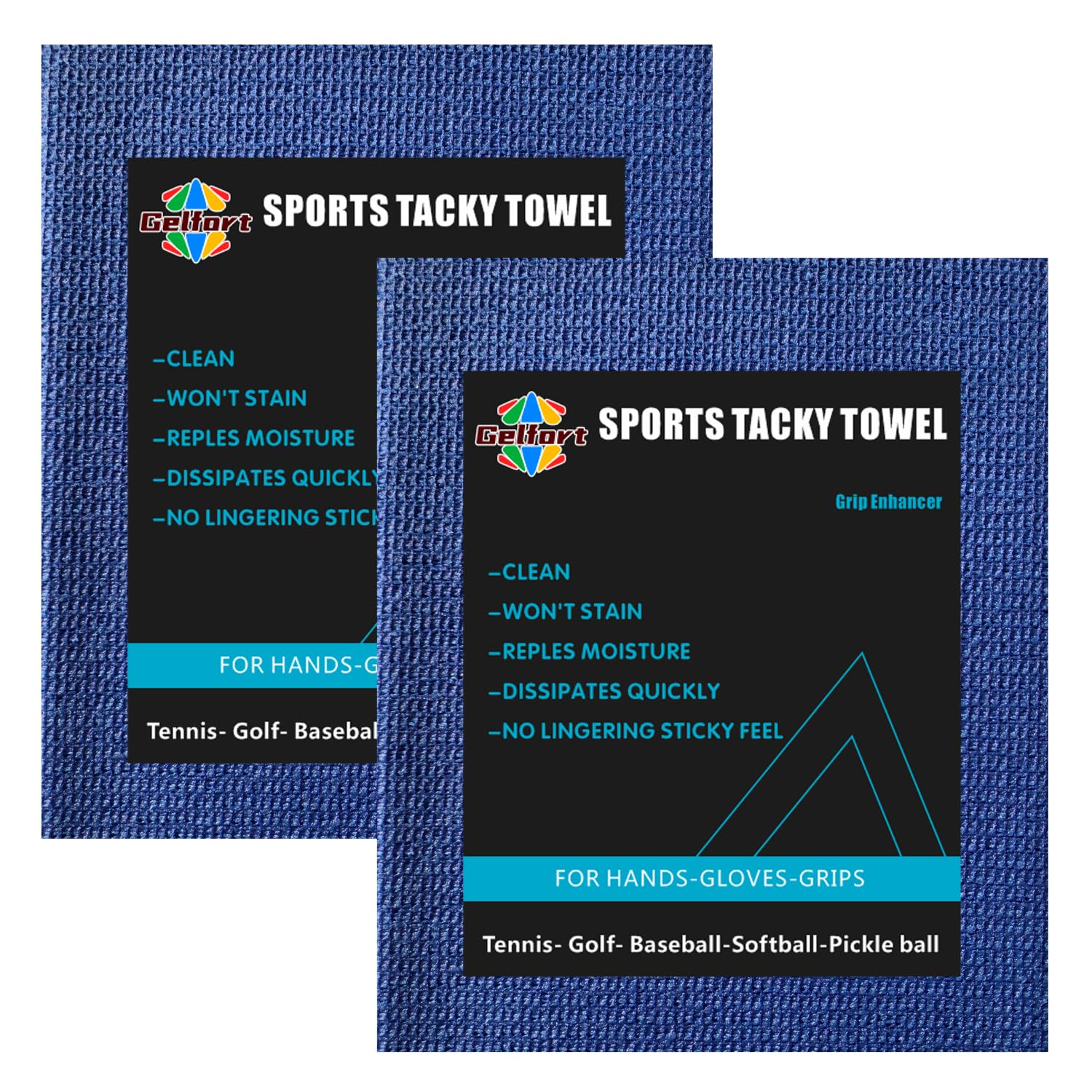 GELFORT Tacky Towel for Tennis, Grip Enhancer for Golf, Pickleball,Base Ball, Prevent Slipping and Improve Palm Grip (2 Pack Blue)