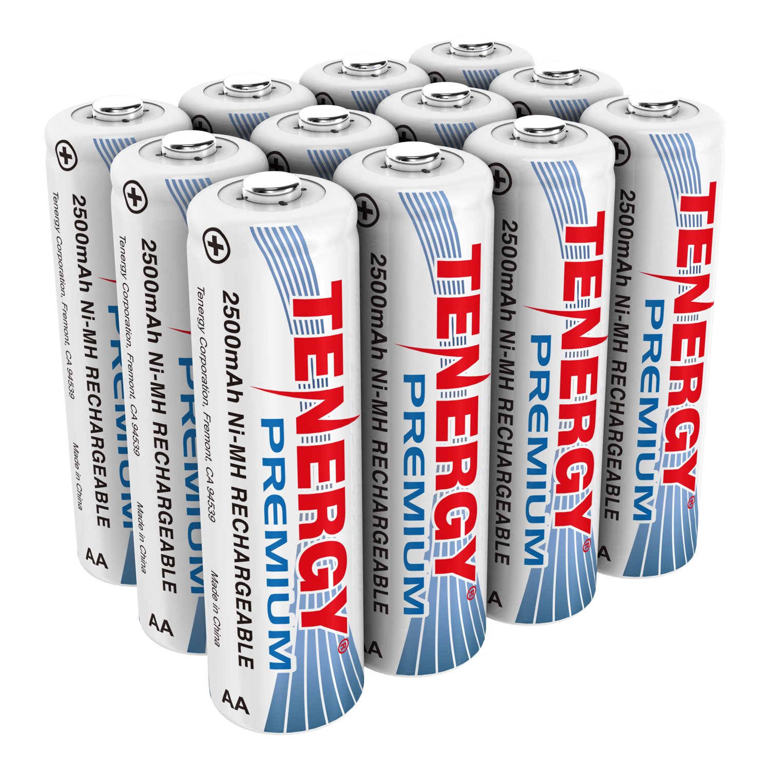 TenergyRechargeable 2500mAh NiMH AA Battery, Pack of 12