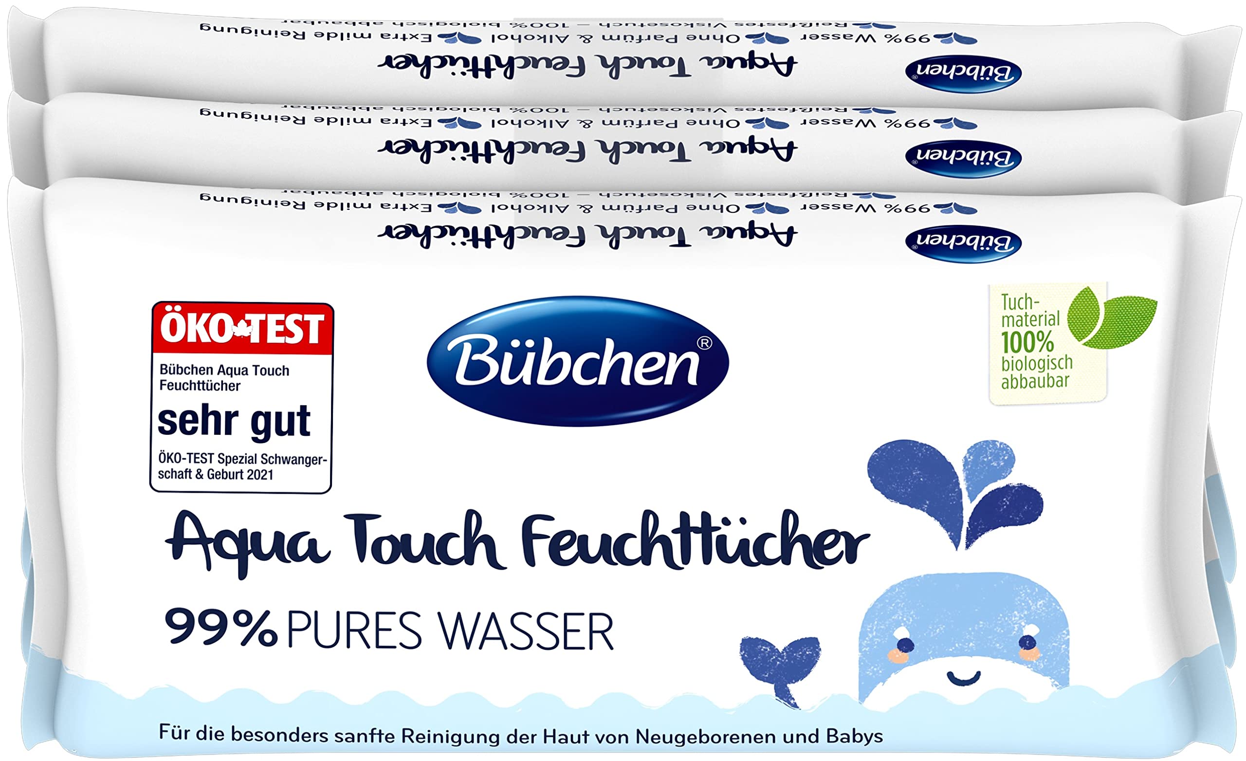 BübchenAqua Touch Wet Wipes, 144 Pieces (3 x 48) - Sensitive Wipes with 99% Pure Water, Wet Wipes for Newborns and Babies