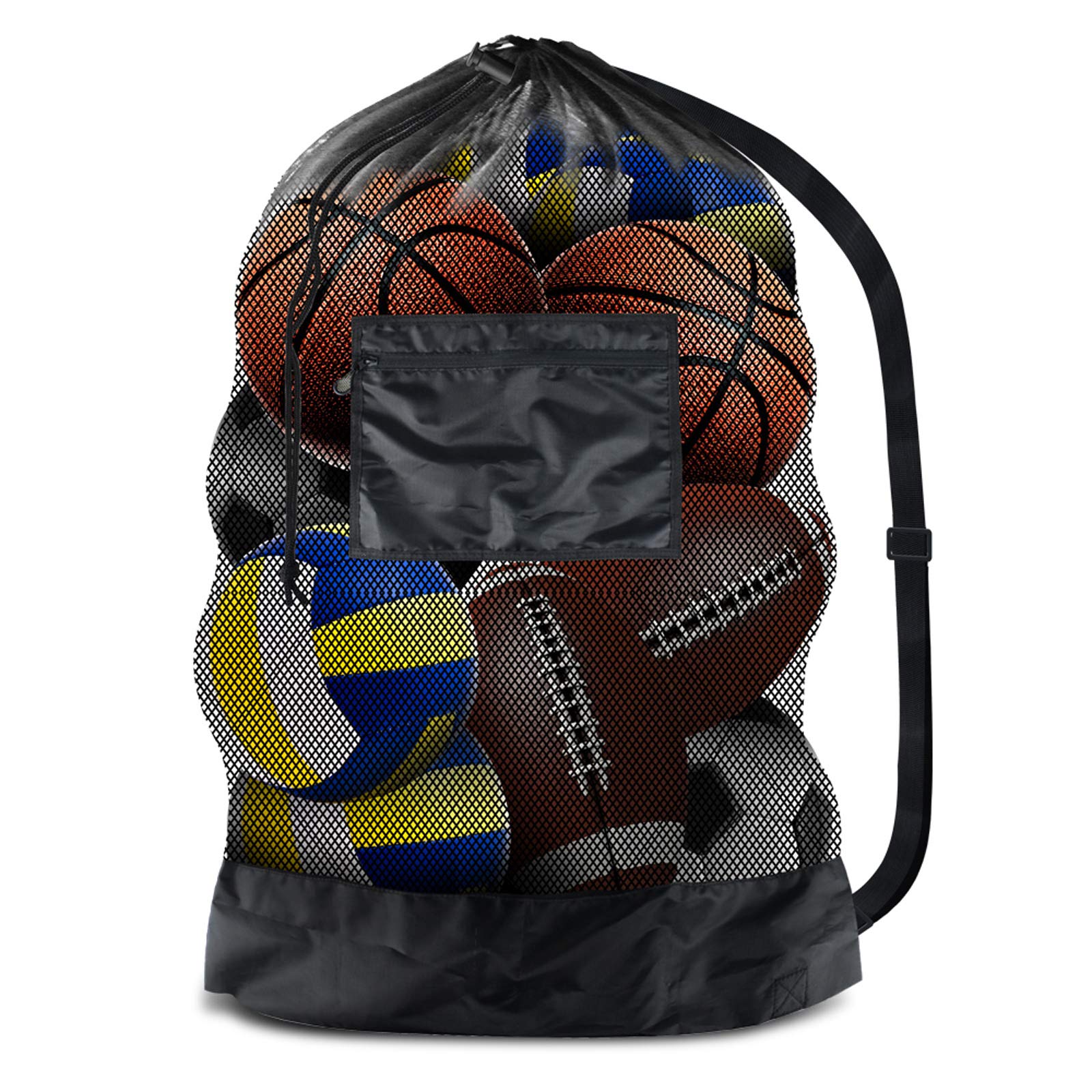 BROTOU Extra Large Sports Ball Bag Mesh Socce Ball Bag Heavy Duty Drawstring Bags Team Work for Holding Basketball, Volleyball, Baseball, Swimming Gear with Shoulder Strap (30” x 40”, 24” x 36”)