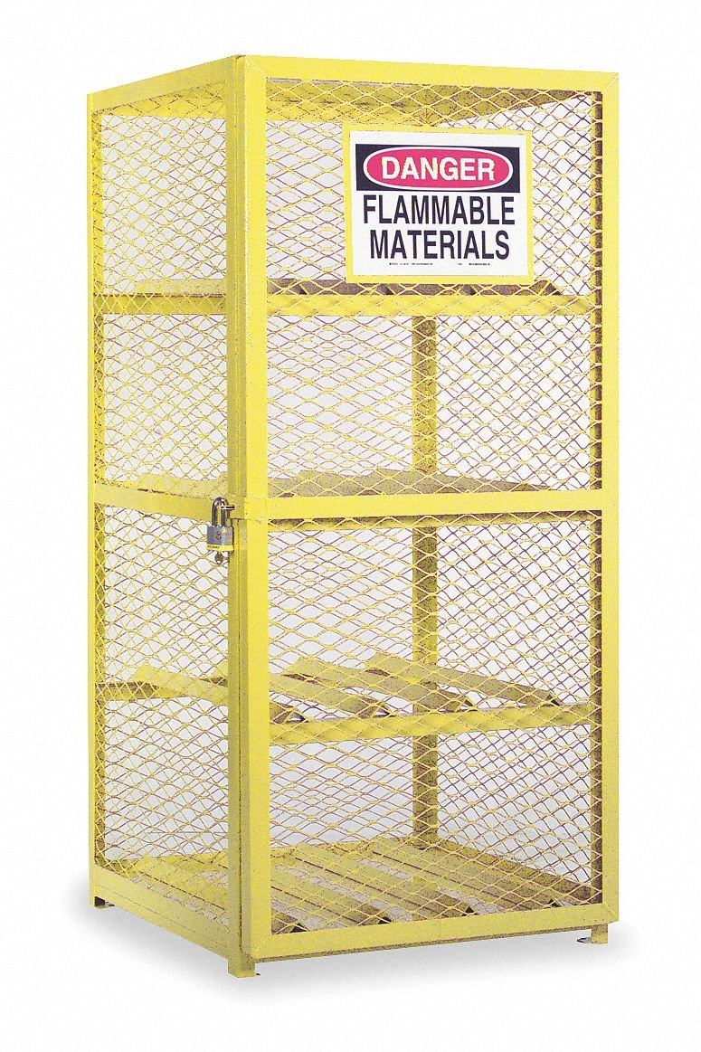 Durham Steel/Iron Horizontal Cylinder Storage Cabinet, EGCC8-50, 8 Cylinder Capacity, 30" Length x 30" Width x 71-3/4" Height, Yellow Powder Coat Finish