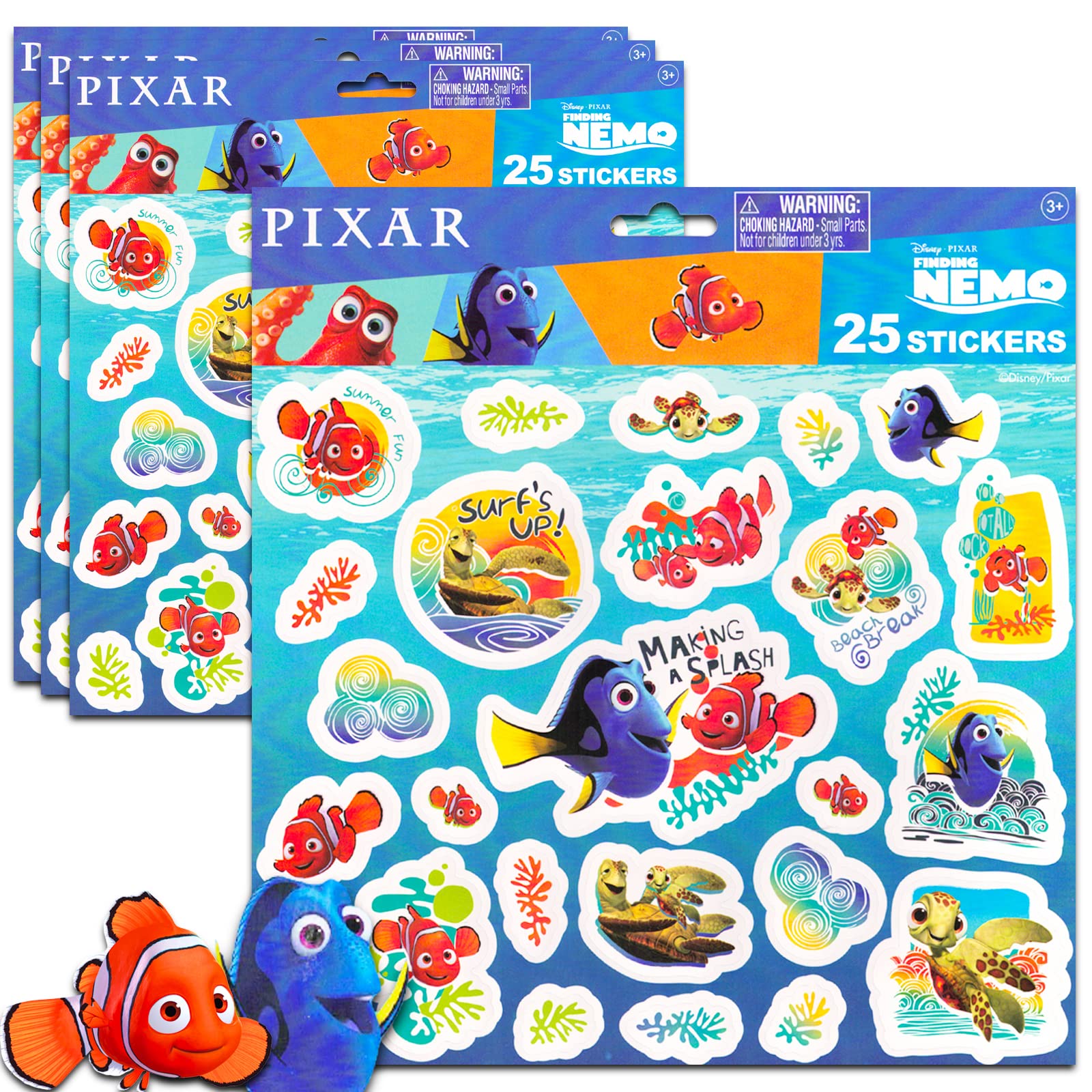 Finding Nemo Stickers 4 Pack - 100 Disney Finding Nemo Stickers for Finding Nemo Party Supplies, Party Favors, Disney Birthdays, More | Finding Nemo Stickers for Kids