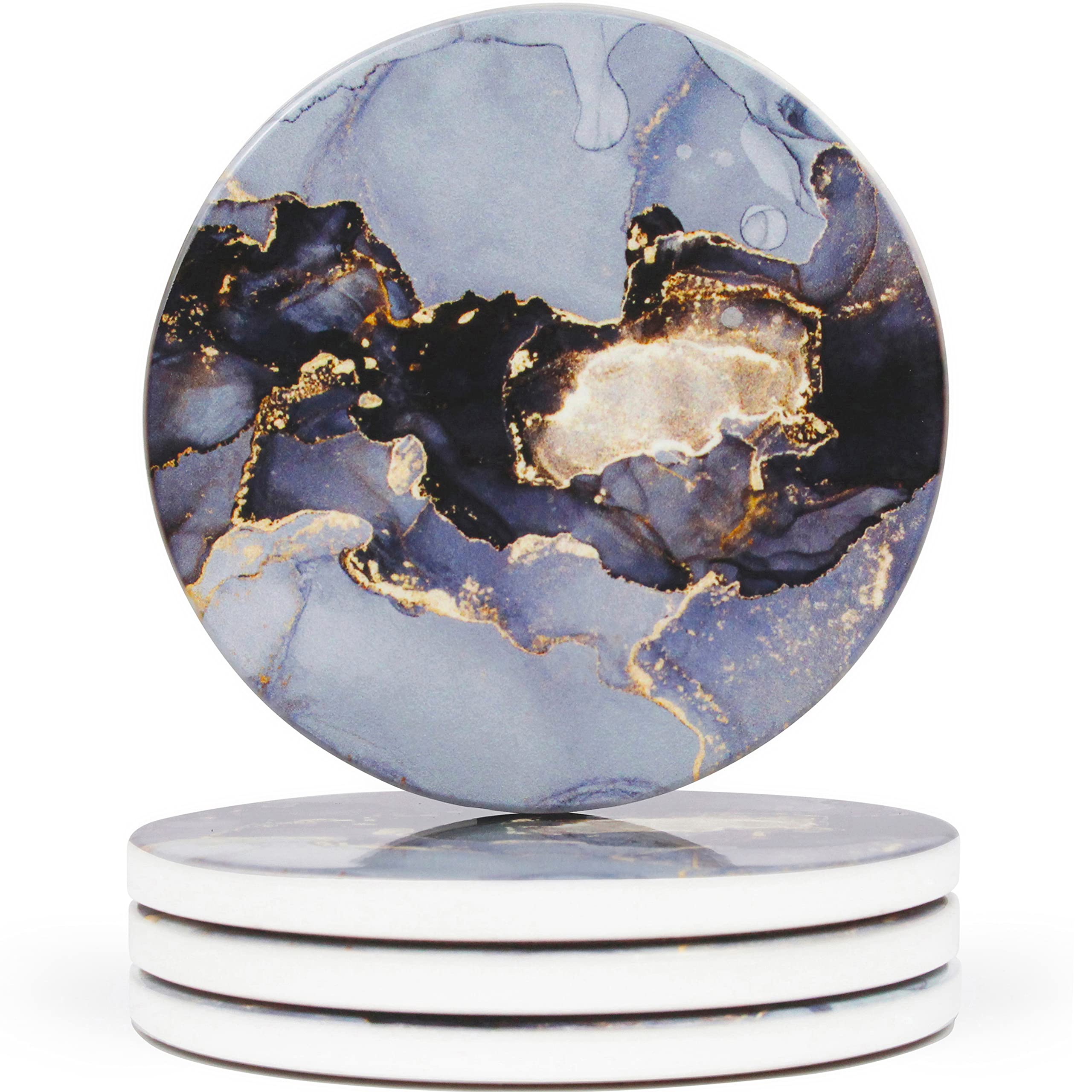 Naivasha Homeware Marble Coasters Set of 4 - Stunning Decorative Coasters in GLOSS Finish, Elegant Stone Coasters with Cork Bottom - Day