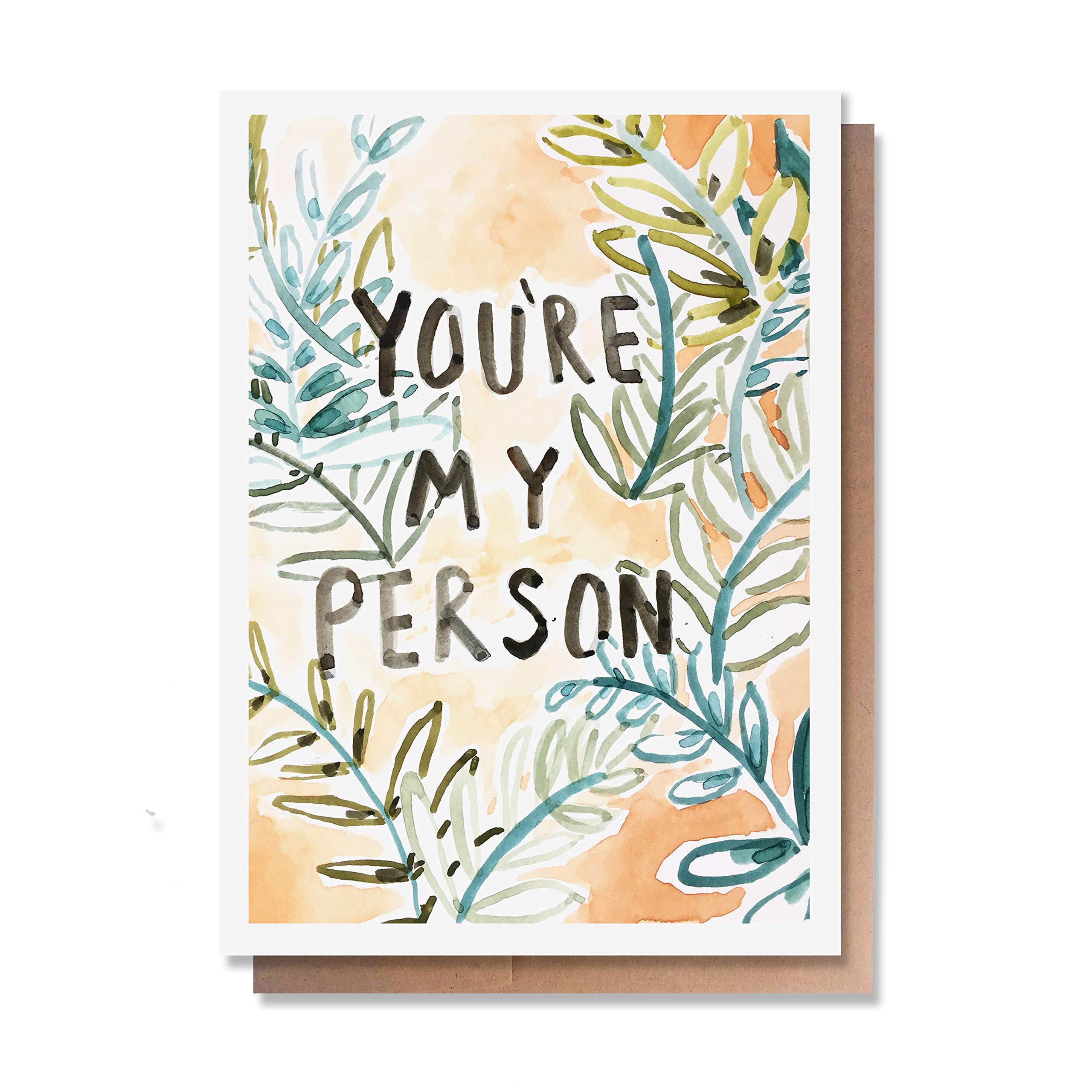 Wunderkid You're My Person Valentine's Day Love Card, Beautiful & Romantic Birthday or Anniversary Card Husband Wife Him Her Best Friend Boyfriend (1 Single Card, Blank inside)