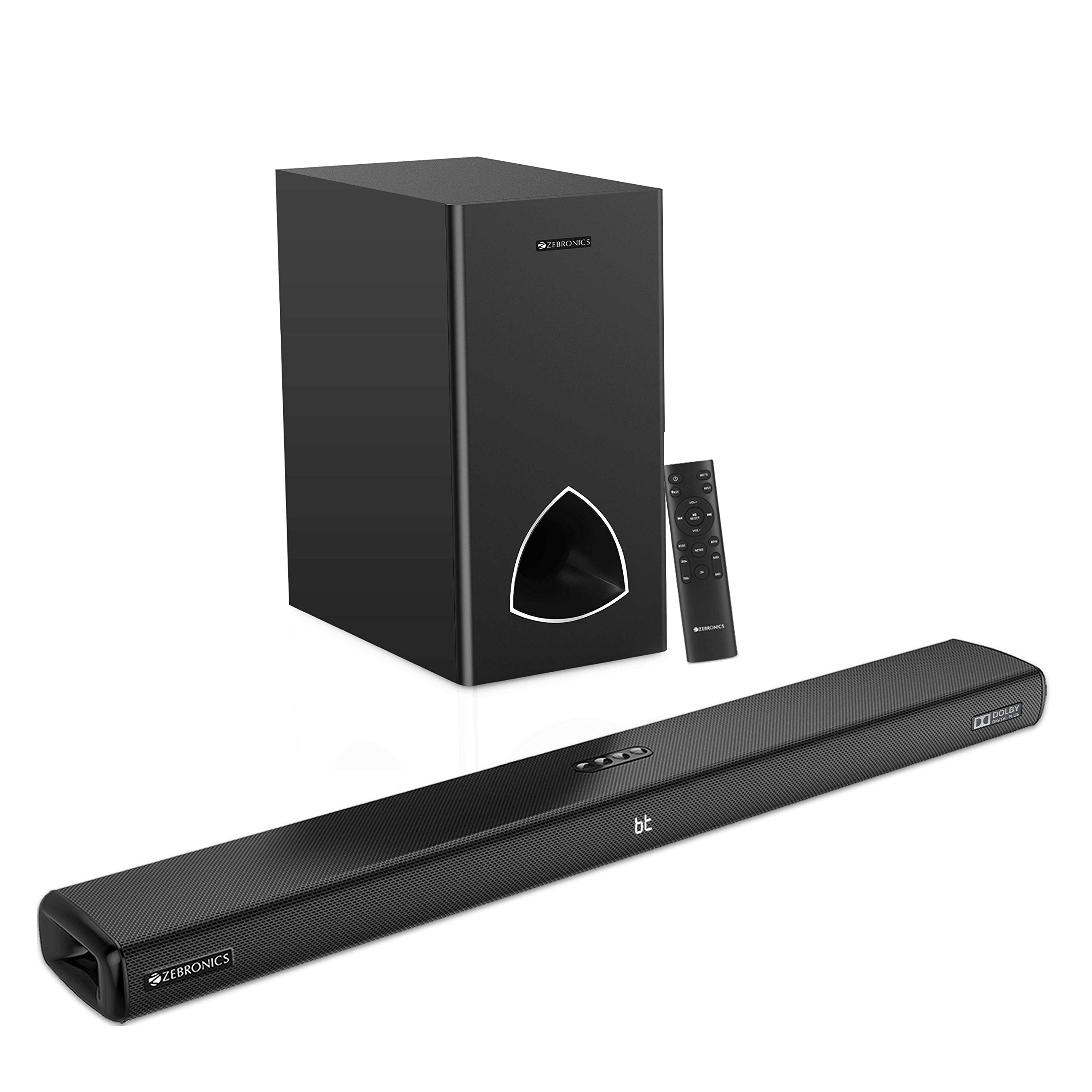 ZEBRONICSZeb-JUKEBAR 9001 PRO Dolby, 120W Multimedia soundbar with subwoofer Supporting Bluetooth, HDMI(ARC), Optical Input, AUX,USB, Dolby Digital Plus and Remote Control (Black)