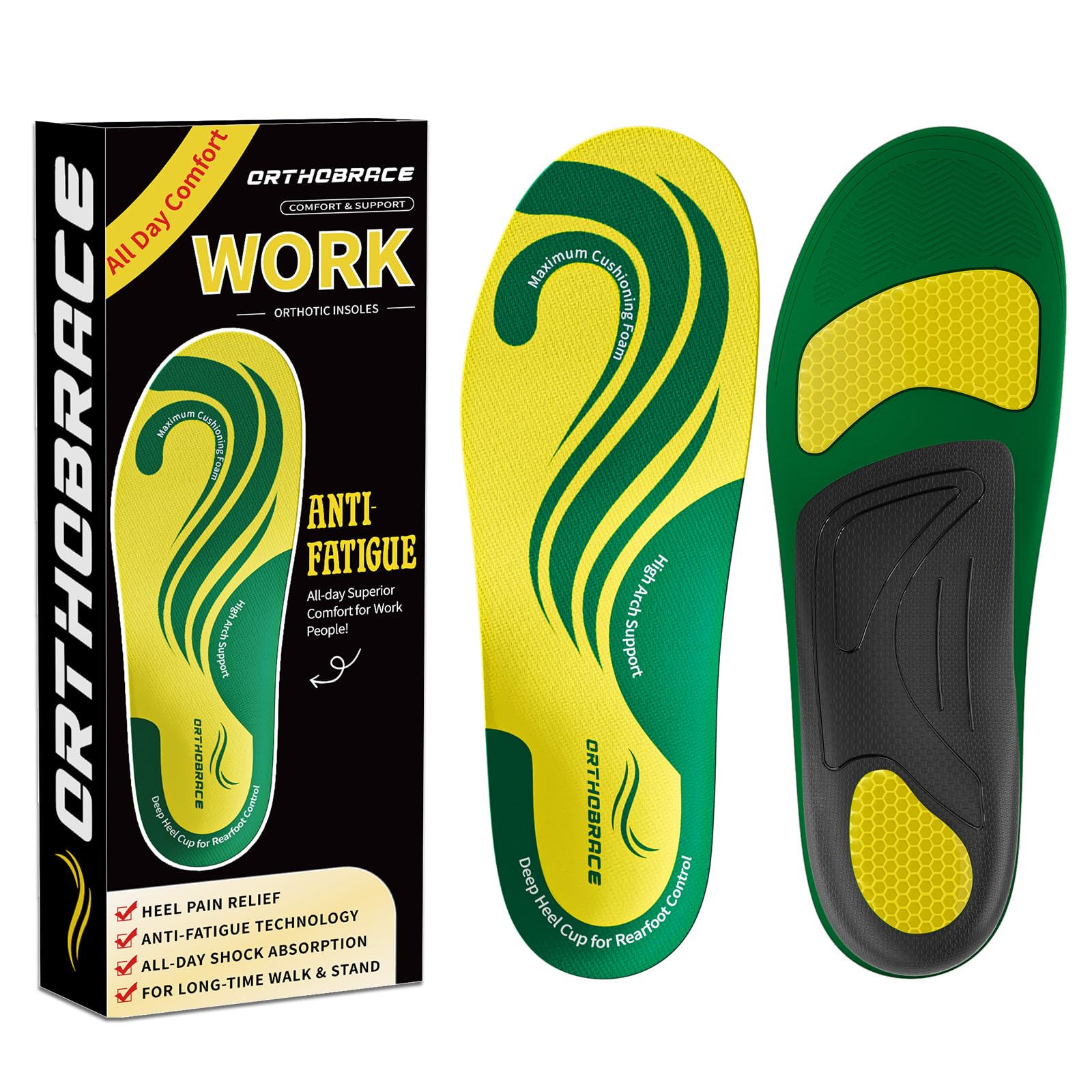 Work Boot Insoles for All Day Shock Absorption,Anti Fatigue Medium and High Arch Support Shoe Inserts for Men Women,Relieve Foot Pain,Soft Comfortable Work Insoles for Standing All Day-XL