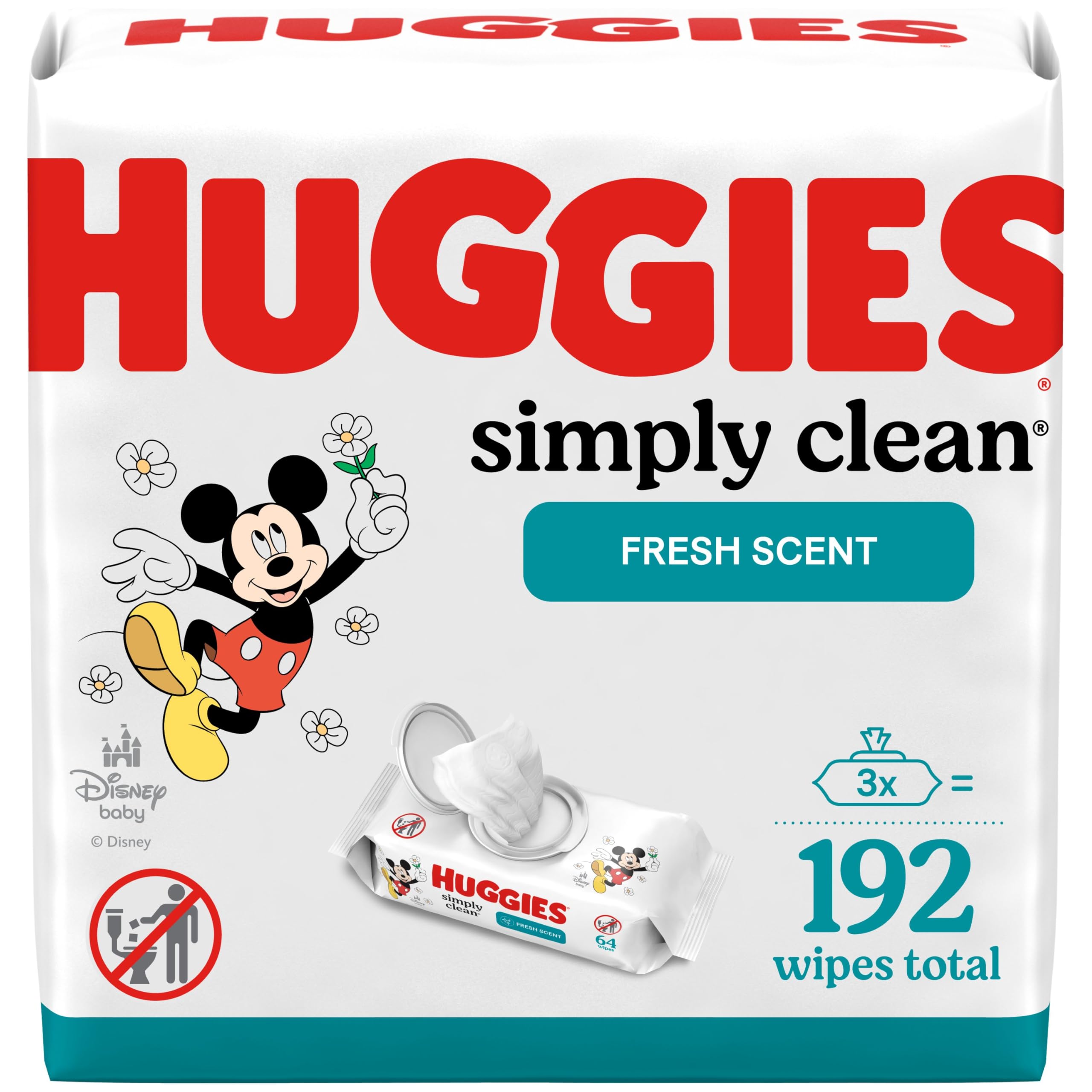 Huggies Simply Clean Fresh Scent Baby Wipes, 3 Flip-Top Packs of 64 (192 Wipes Total)