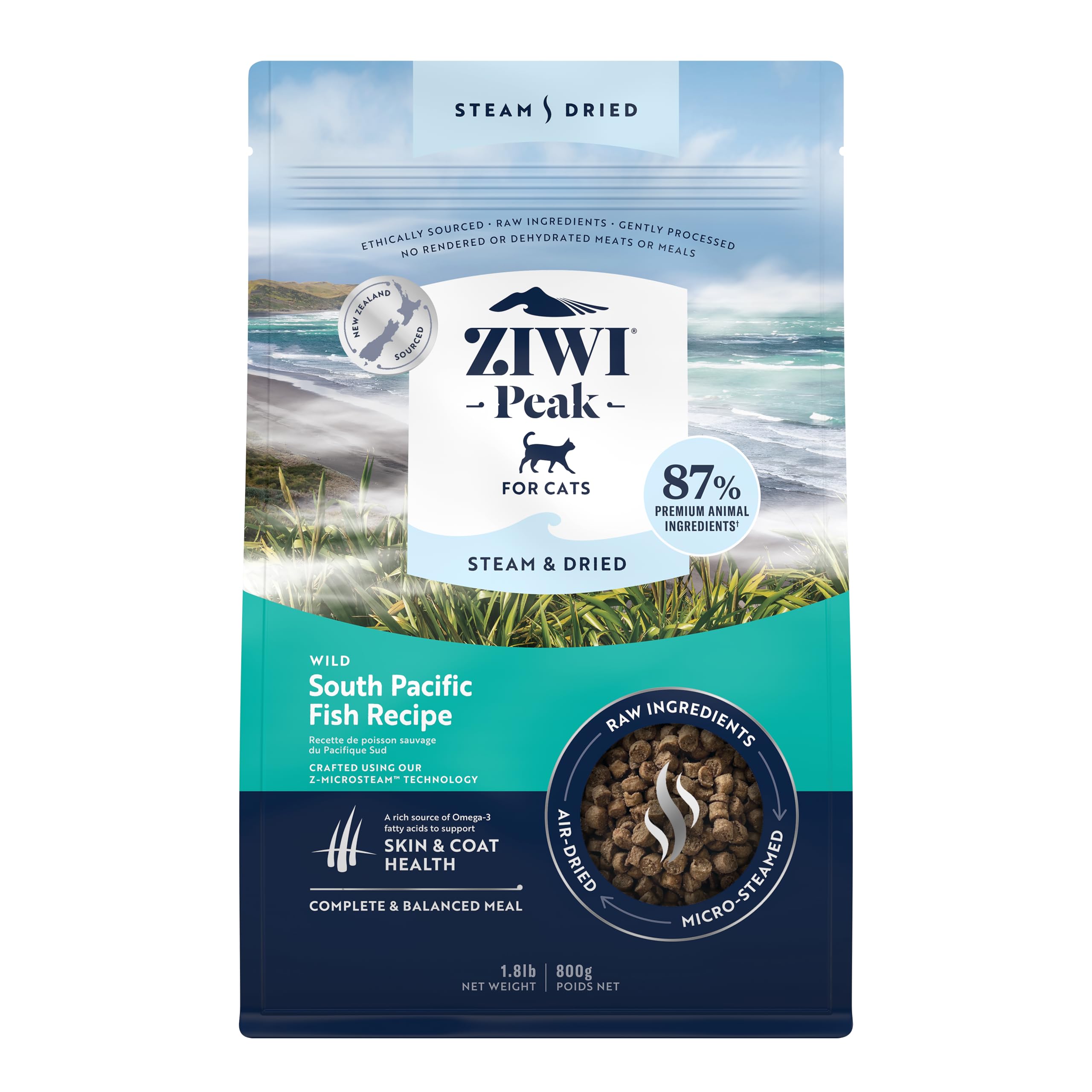 Ziwi Peak Steam & Dried Cat Food – Wild South Pacific Fish - High Protein, Skin & Coat Health, Low Carb, for All Life Stages (28.8oz)