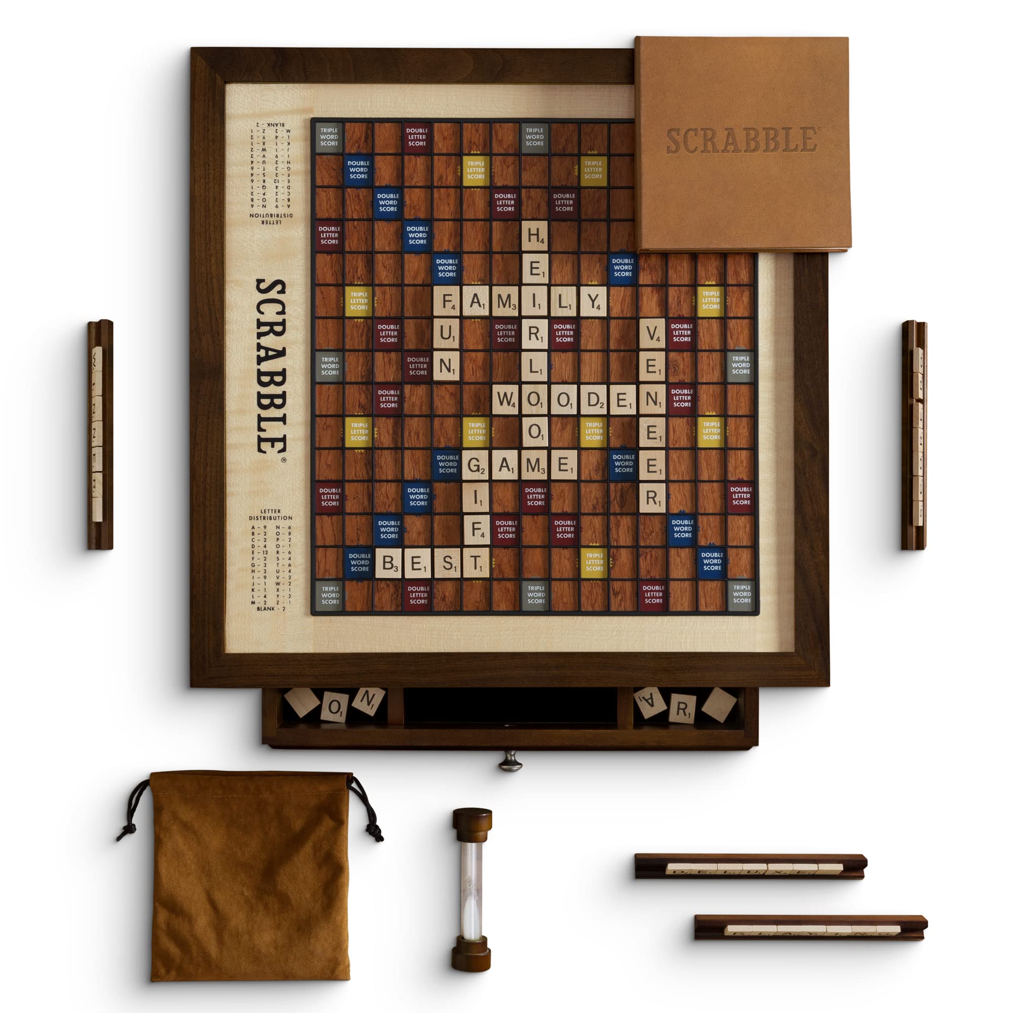 WS Game Company Scrabble Heirloom Edition with Rotating Solid Walnut Cabinet