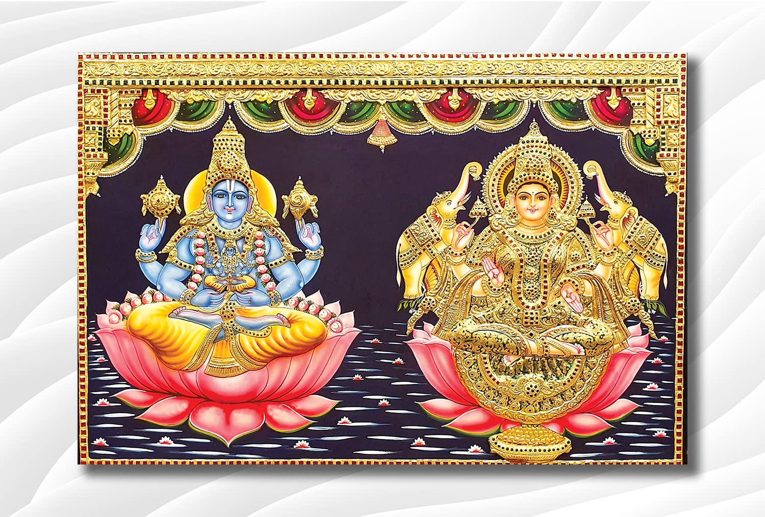 Namaste Home - Laminated Paper Poster - Lakshmi Vishnu - Traditional Art - Tanjore Art - Laminated Paper Poster (Laminated Paper, Small Size12X18 Inches, MultiColor)