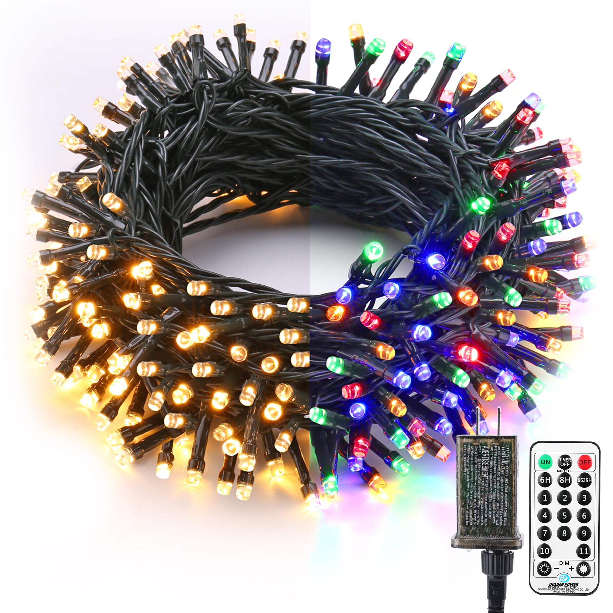 Brizled Christmas Lights, 65.67ft 200 LED Color Changing Tree Lights 11-Function Warm White & Multicolored Christmas Lights, Connectable 29V Safe Adapter Remote Decorative Lights String for Xmas Party