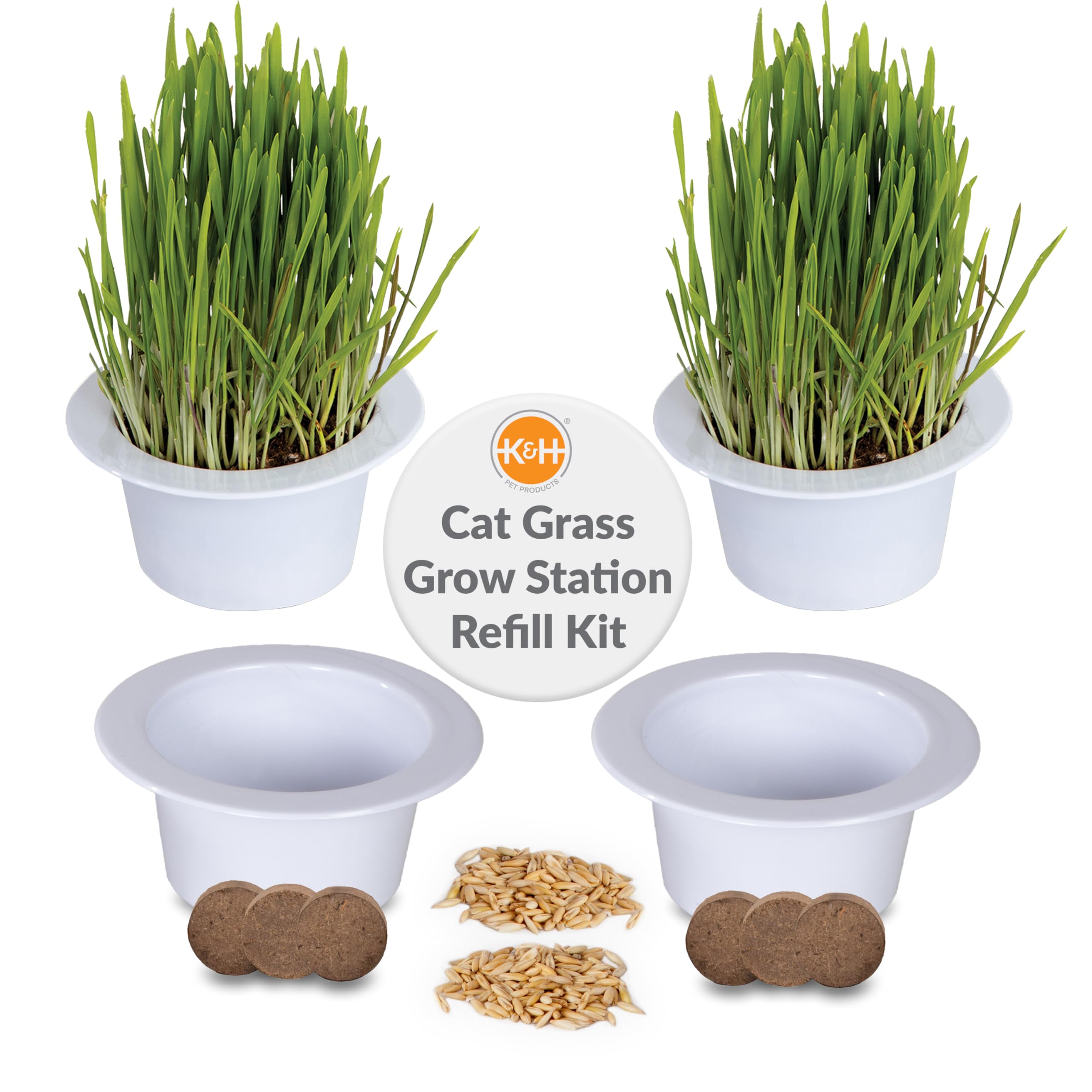 K&H Pet Products Cat Grass Grow Station Growing Cup Refills for K&H EZ Mount Products - Healthy Home Grown Grass Cat Toys for Bored Indoor Adult Cats, Farmed in USA, Non-GMO - Refill ONLY - 2 Pack