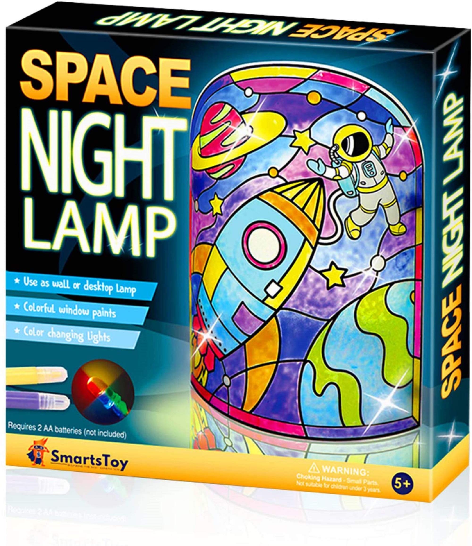 Kids NightLamp DIY Kit- Creative Arts and Crafts for Girls and Boys Ages 5 Years and up- Stained Glass lamp with Window Paint and Circuit - Best Gift Art Kits (Space)