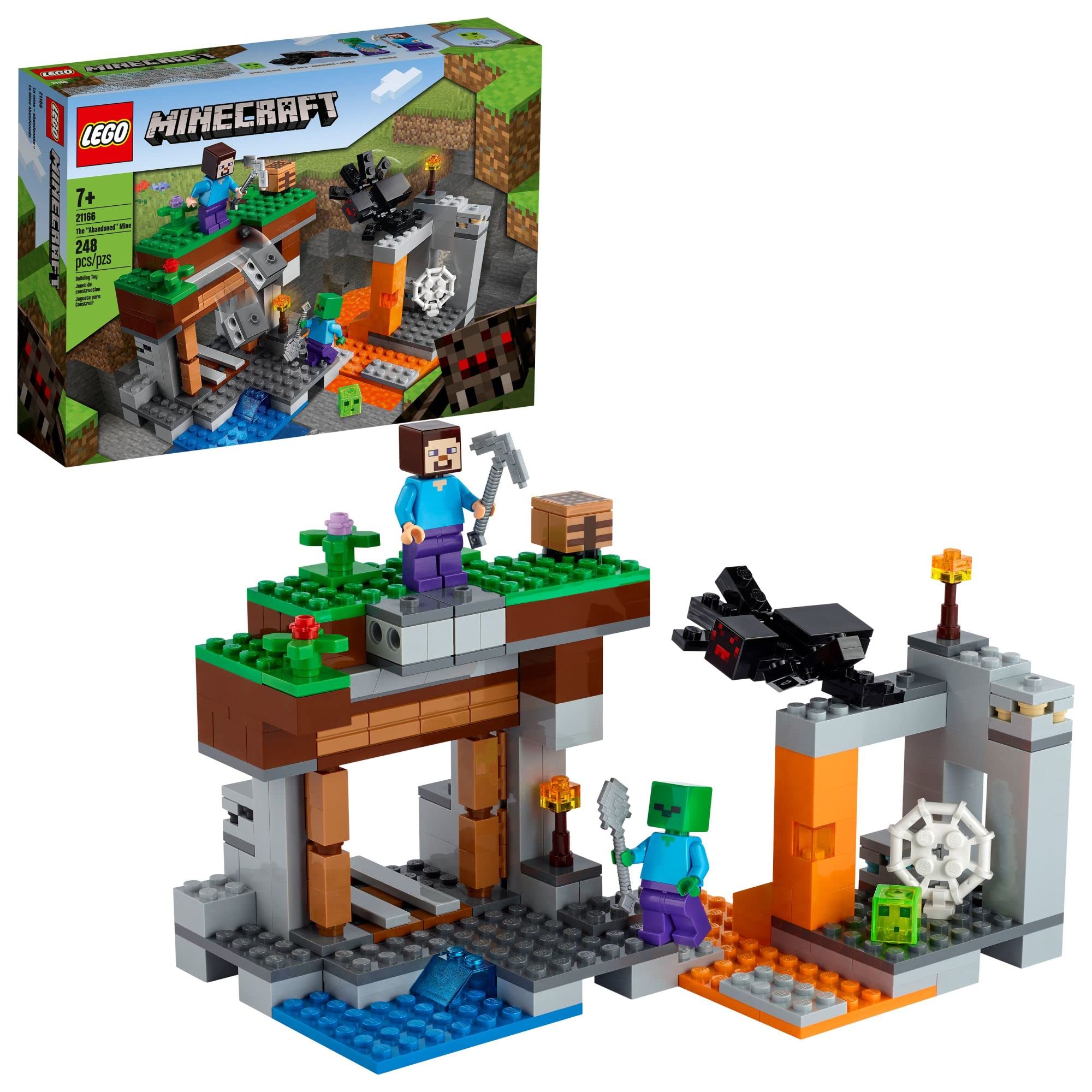 LEGOMinecraft The Abandoned Mine Building Toy, 21166 Zombie Cave with Slime, Steve & Spider Figures, Gift idea for Kids, Boys and Girls Age 7 Plus