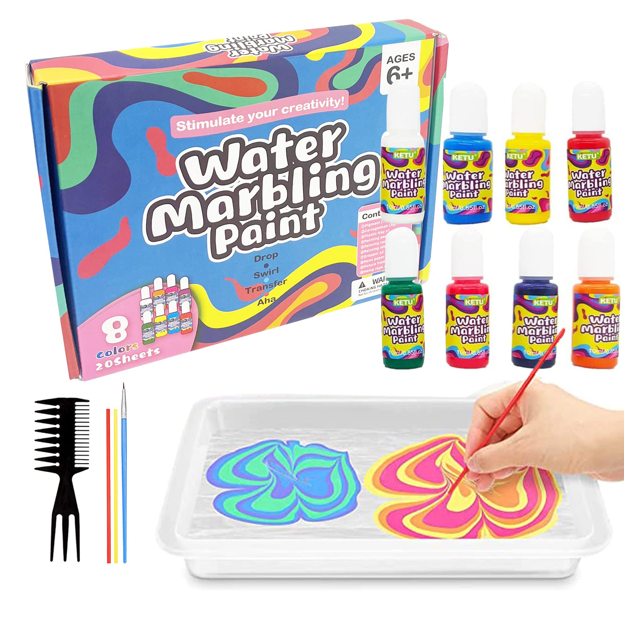 Swift Marbling Paint Art Kit |8 Colors| for Kids Age 6+, Water Marble Painting Kit, Creative Arts and Crafts Kits Best Gift for Girls Boys and Kids (Blue)