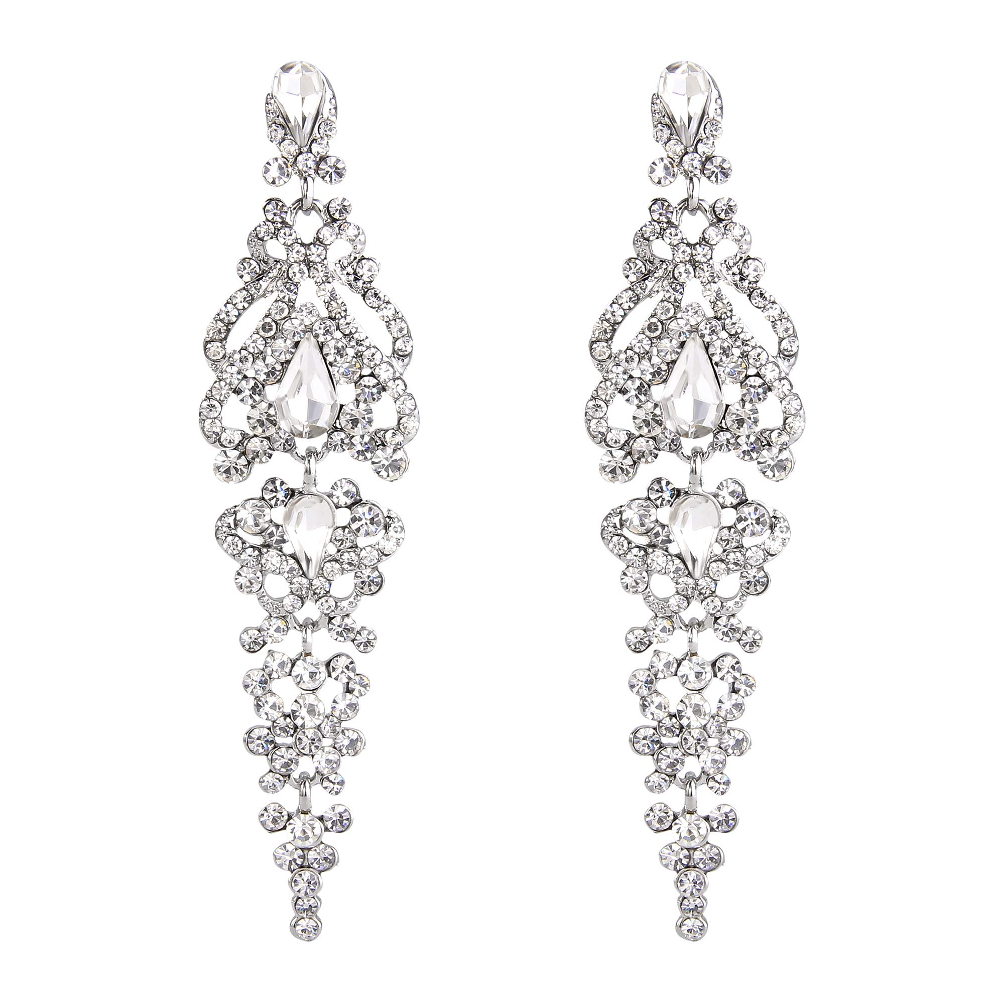 BriLoveWomen's Wedding Bridal Crystal Cluster Teardrop Dangle Earrings