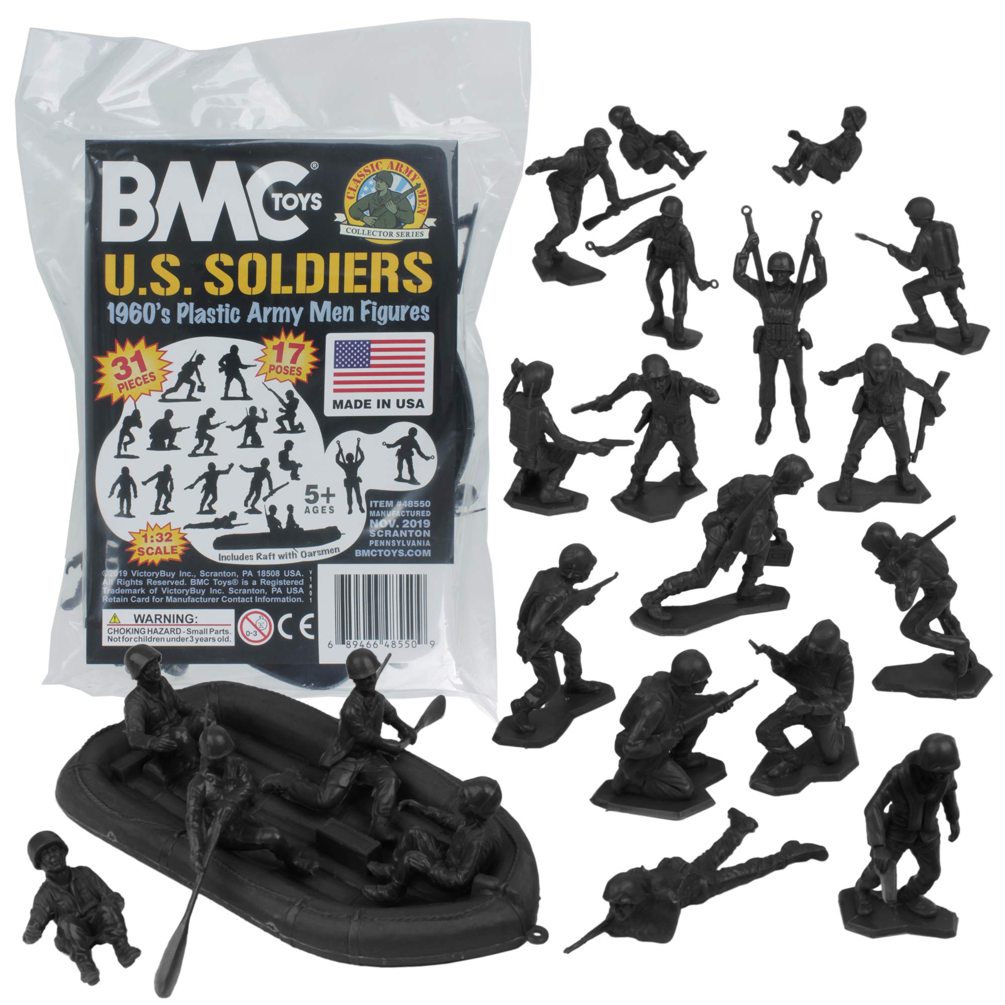 BMC Toys (Black) - Marx Plastic Army Men US Soldiers - Black 31pc WW2 Figures - Made in USA