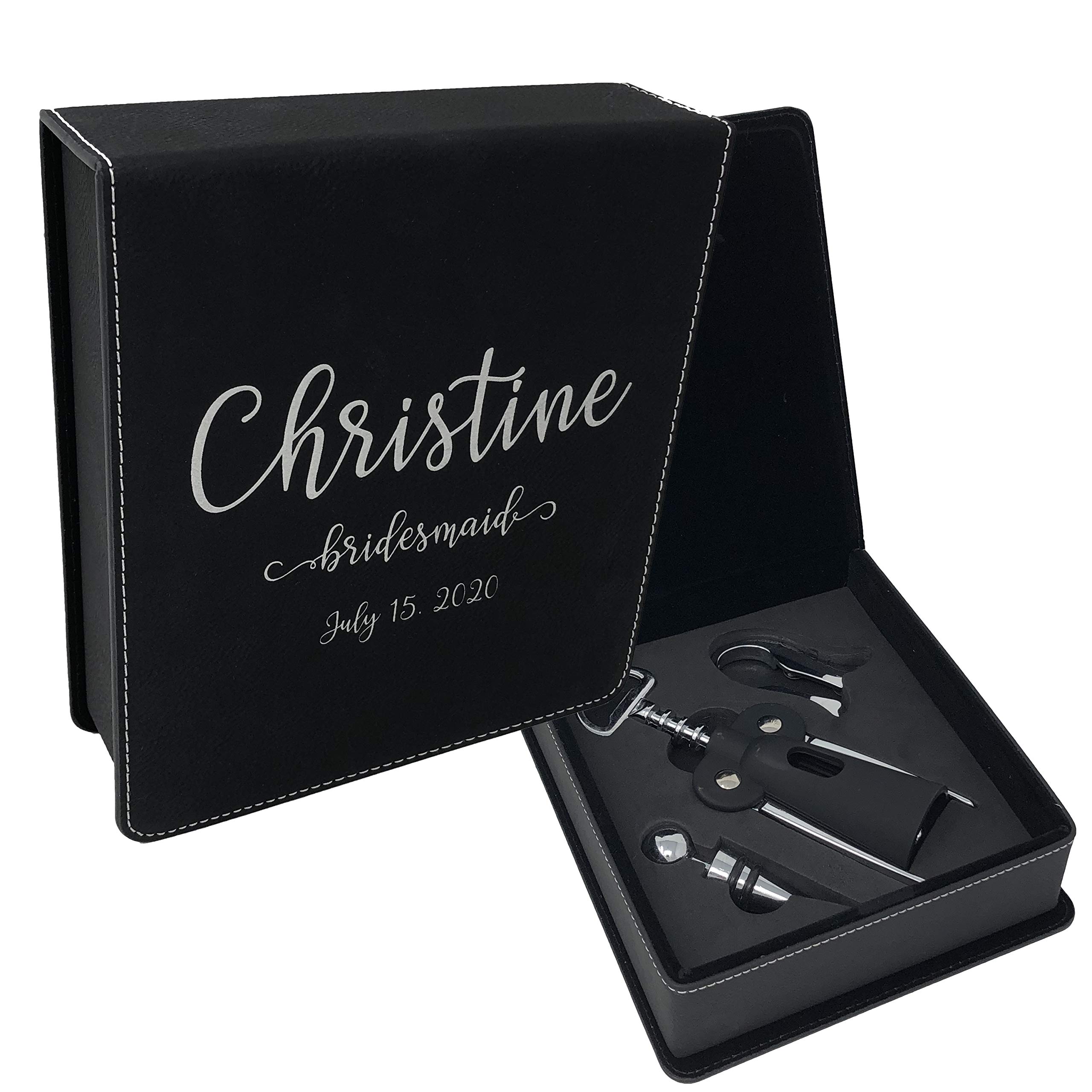 Personalized Leatherette 3 Piece Wine Tool Set (Black w/Silver)