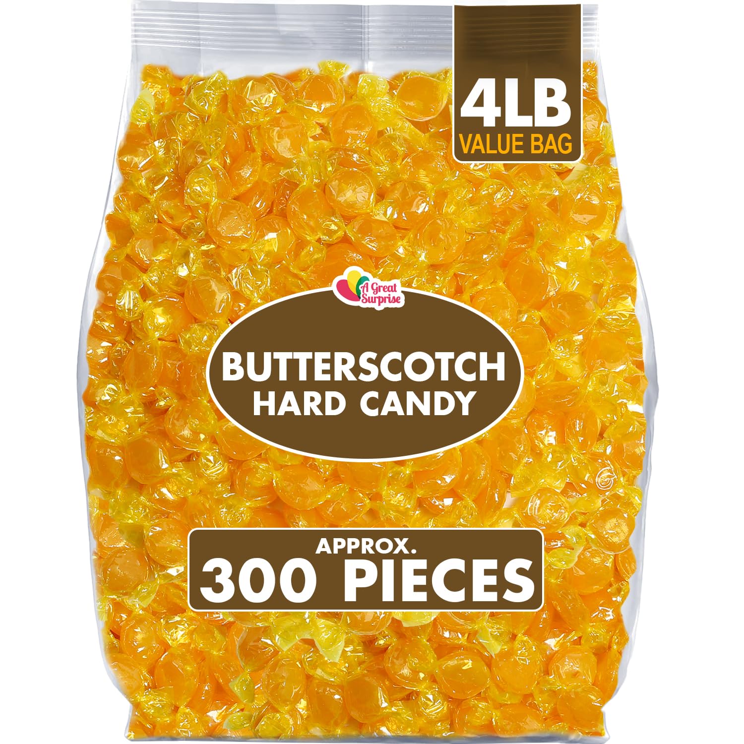 Butterscotch Hard Candy - 4 Pounds - Individually Wrapped Butter Scotch Candies - Yellow Candy - Butterscotch Discs Buttons - Bulk Candy