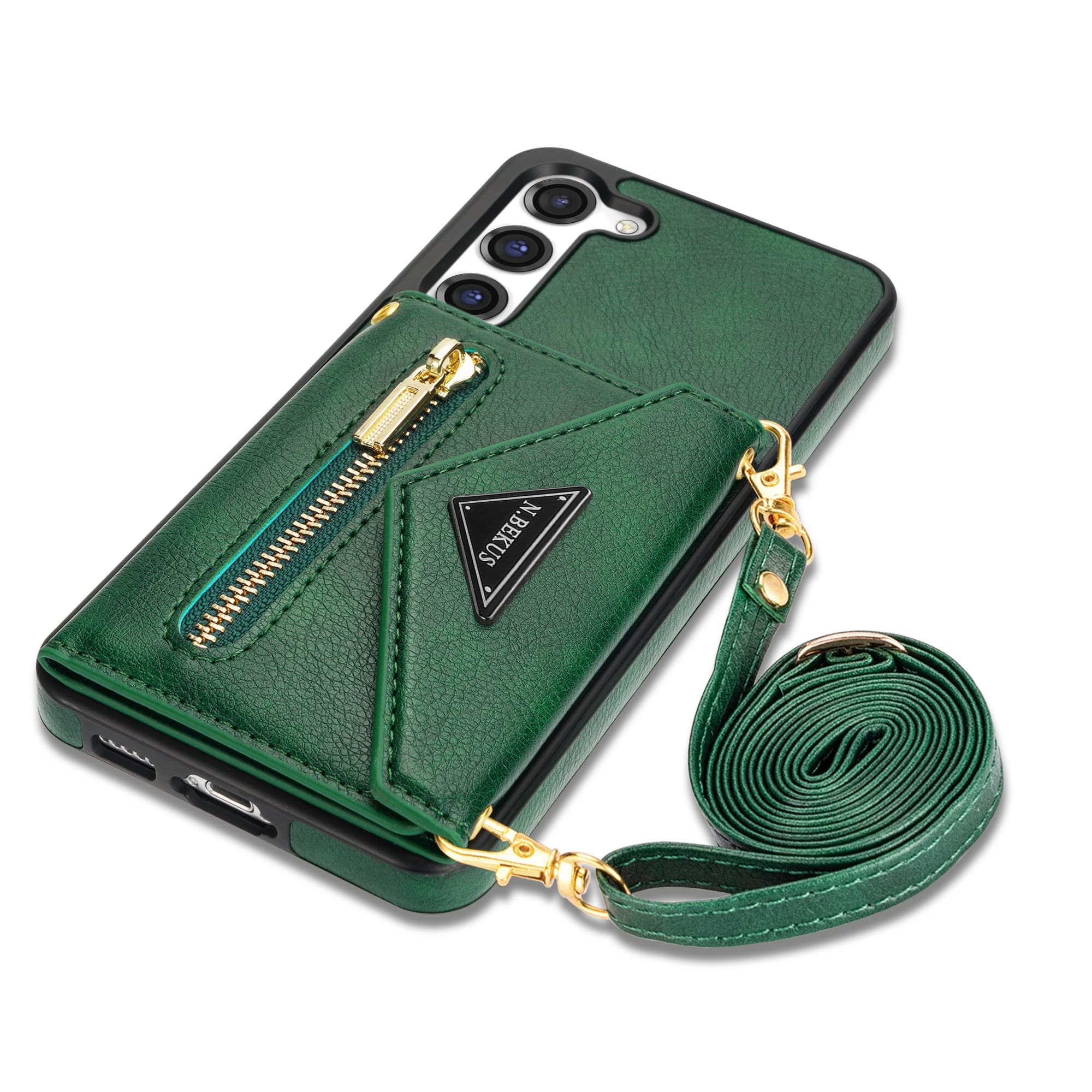 SZHAIYU Flip Leather Wallet Cover for Samsung Galaxy S23+ / S23 Plus 5G Crossbody Case with Credit Card Holder Strap Lanyard 6.6'', Women Girl Purse Kickstand (Green,S23+/S23 Plus)