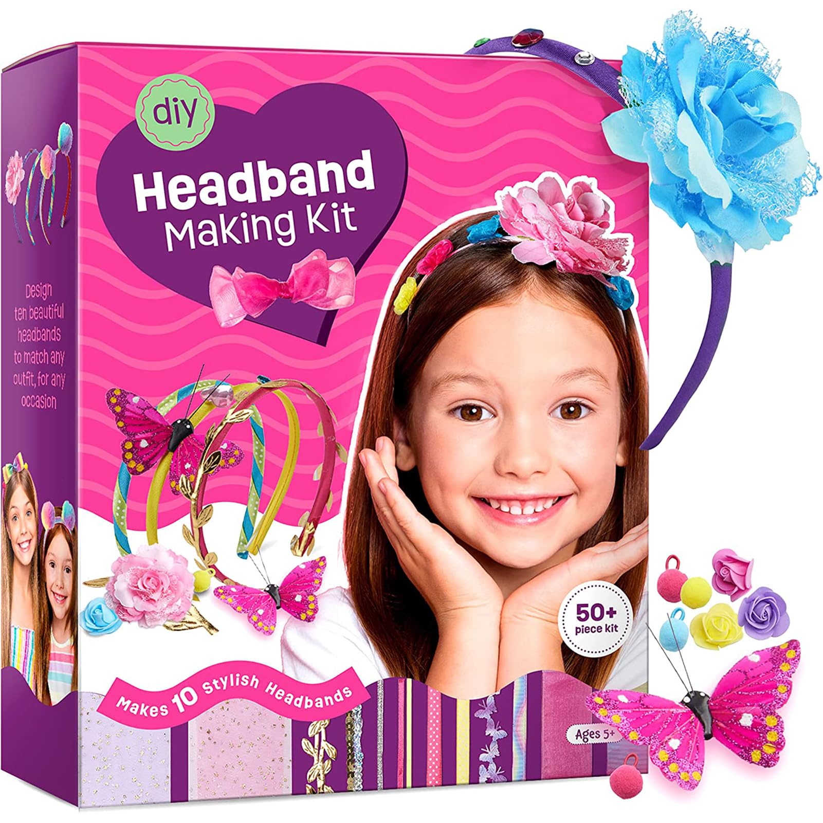 TOYBY DIY Headband Making Kit for Girls, Fashion Girls Hair Accessories Making Set, Make Your Own Fashion Headbands for Kids, Arts & Crafts Gift for Ages 5-12, DIY Hair Accessories Set