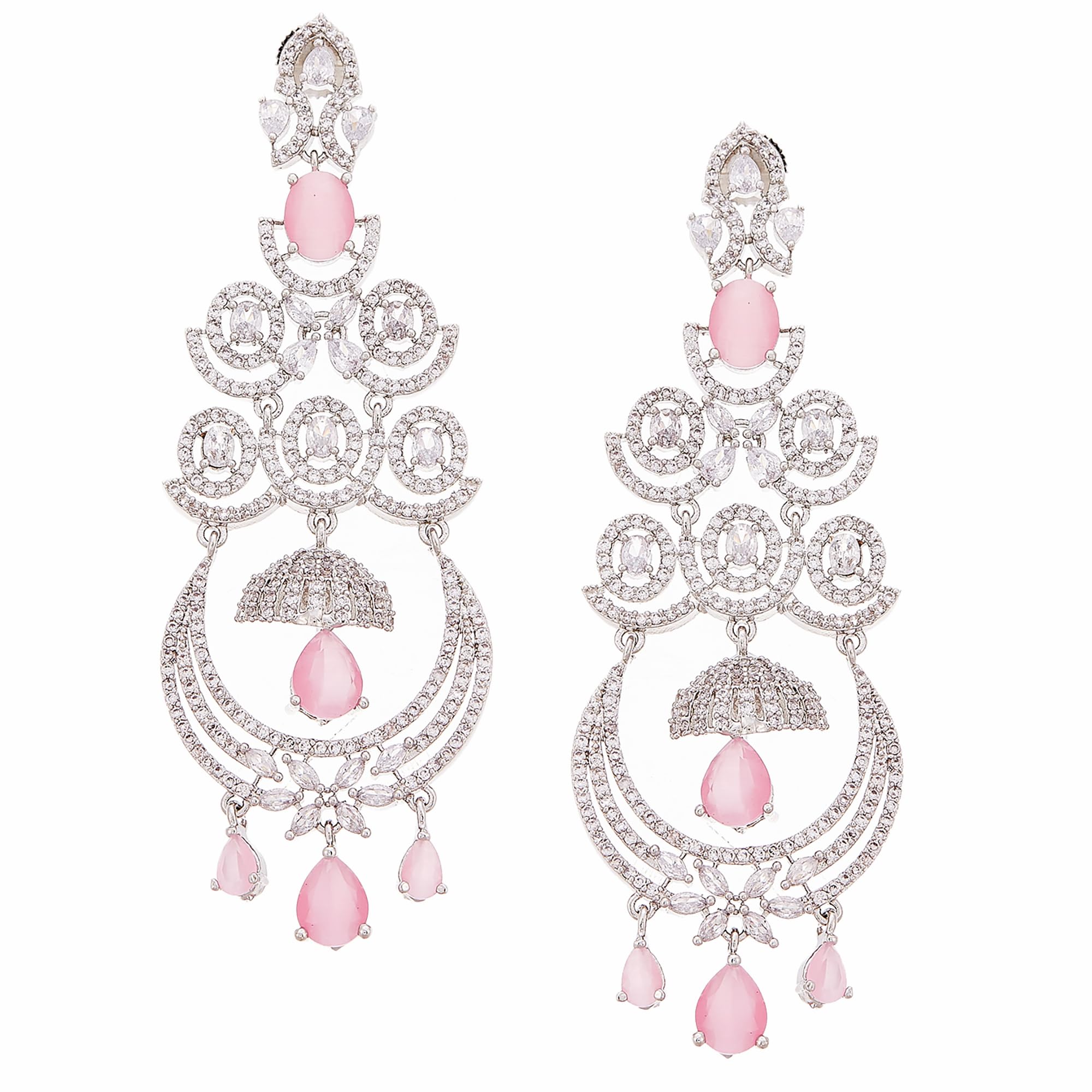 ZENEMEFloral Shaped American Diamond Dangle Chandelier Earring For Women And Girls