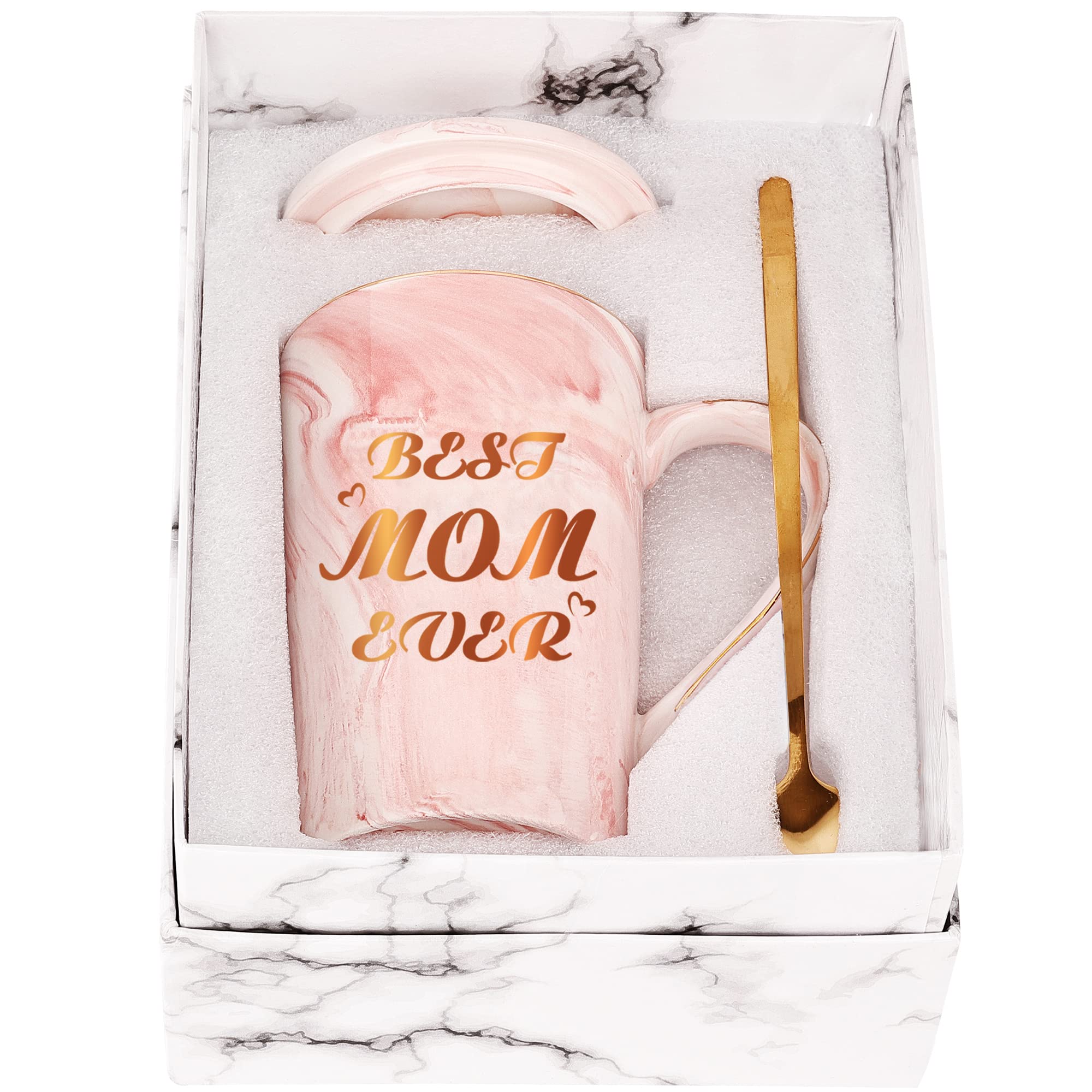 SHENDONG Best Mom Ever Coffee Mug Mom Mother Gifts Novelty Gifts for Mom from Daughter Son Women Mom Gifts for Mom Mother 14Oz Marble Ceramic Coffee Cup with Exquisite Box Packing Spoon