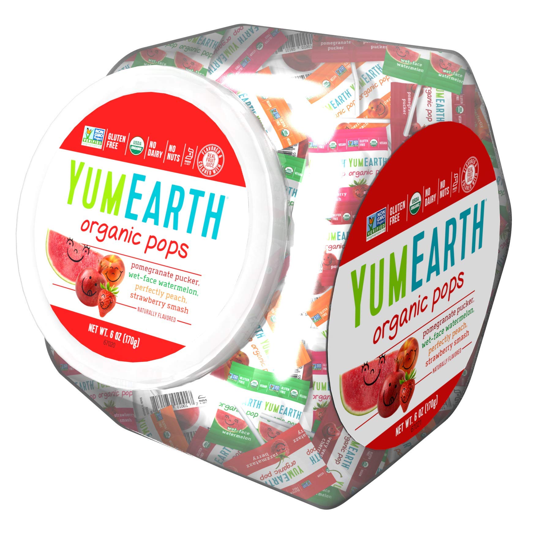 YumEarthOrganic Pops Variety Pack, 125+ Fruit Flavored Lollipops, Allergy Friendly, Gluten Free, Non-GMO, Vegan, No Artificial Flavors or Dyes, 6 Ounce (Pack of 5)