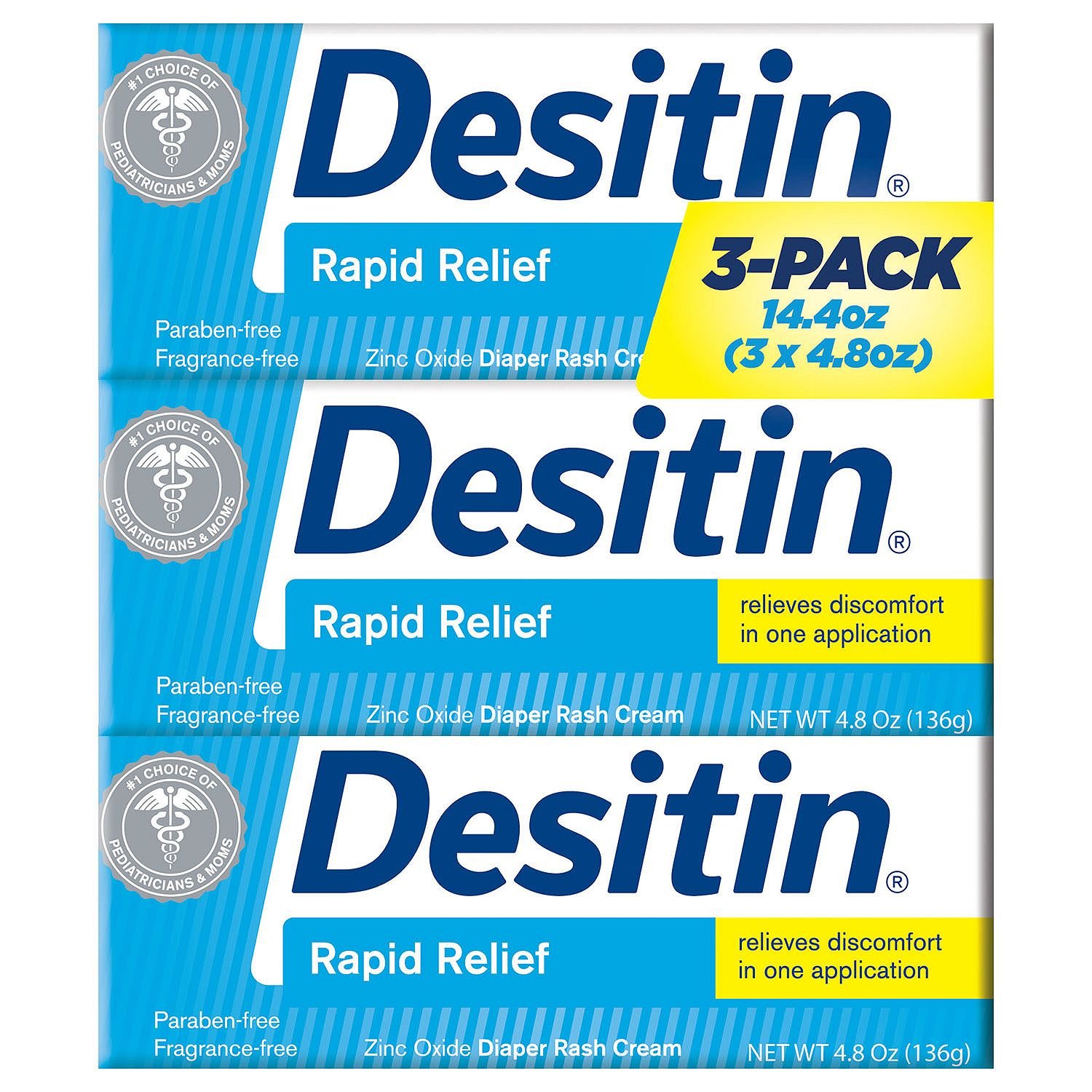 DesitinRapid Relief Diaper Rash Cream, 4.8 Ounce, (Pack of 3)