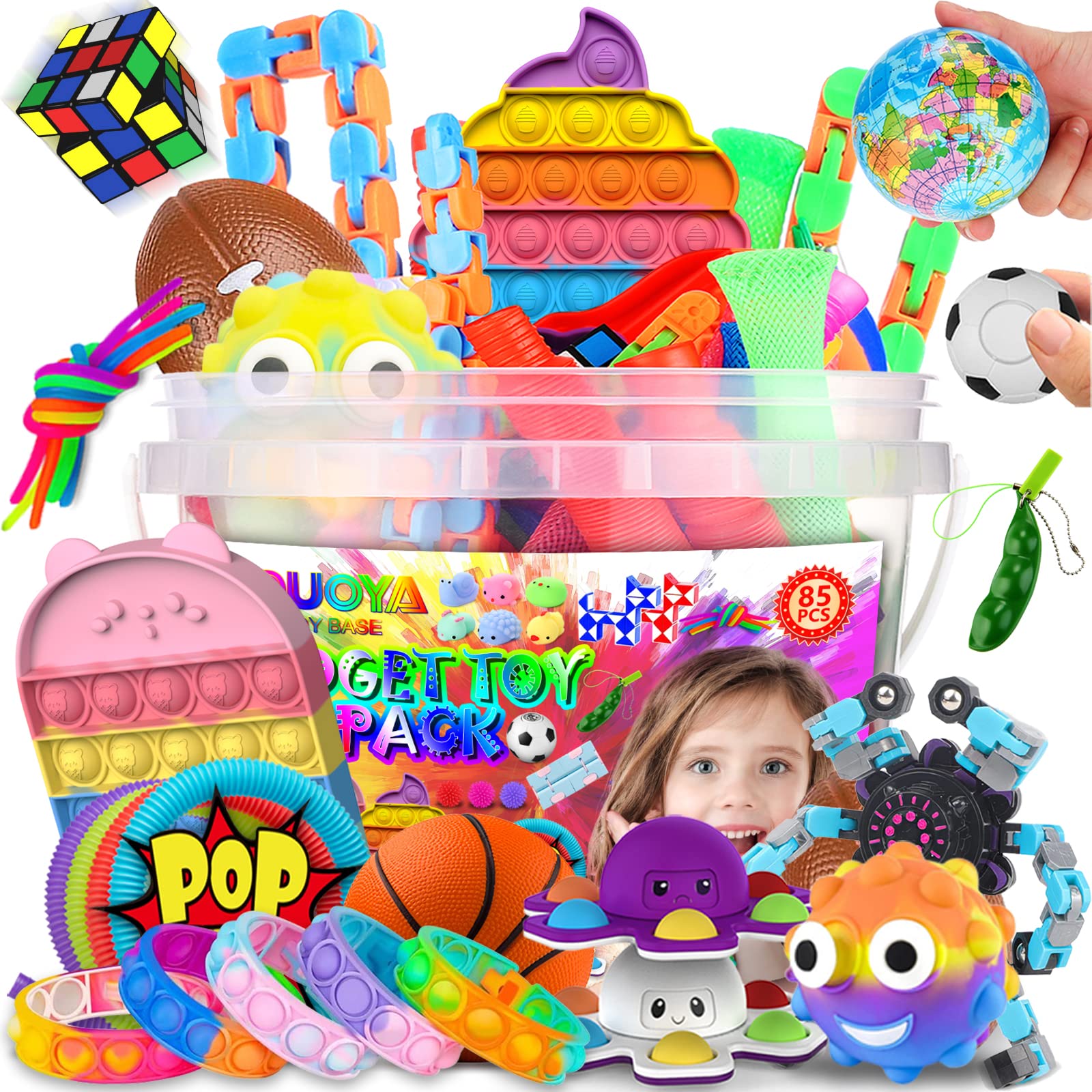 Duoya 85 PCS Fidget Toy Pack Popit Poppers Sensory Fidgets Toys Set for ADHD Kids Boys Girls Adults Stress Relief Bundles