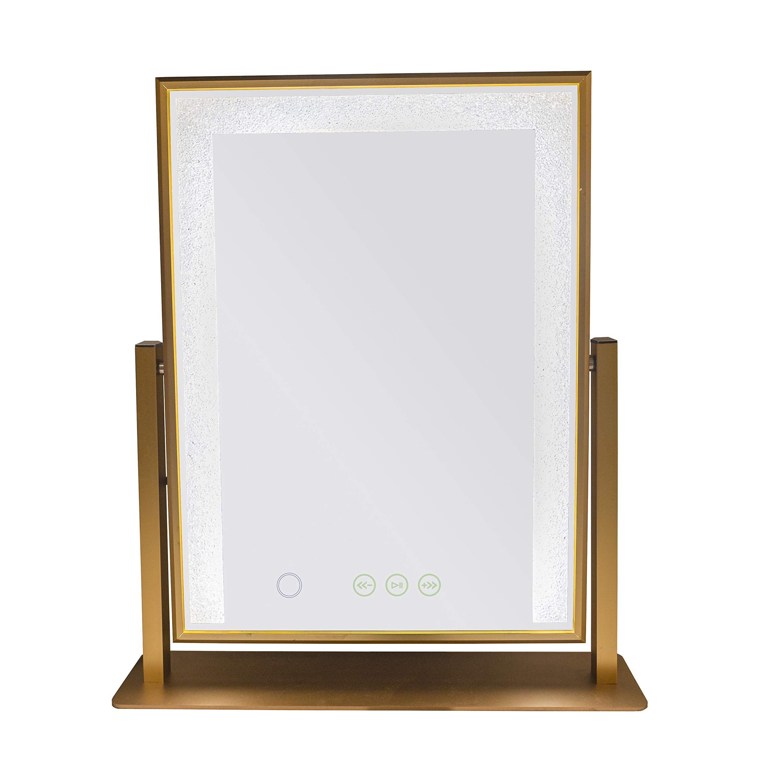 Dyconn Crystal Makeup Vanity Mirror with Crystal Lighted strip & Bluetooth Speaker, Tri-Color Temperature 3000K/4000K/6400K W/Touch Dimmer On/Off Switch (Brushed Gold)