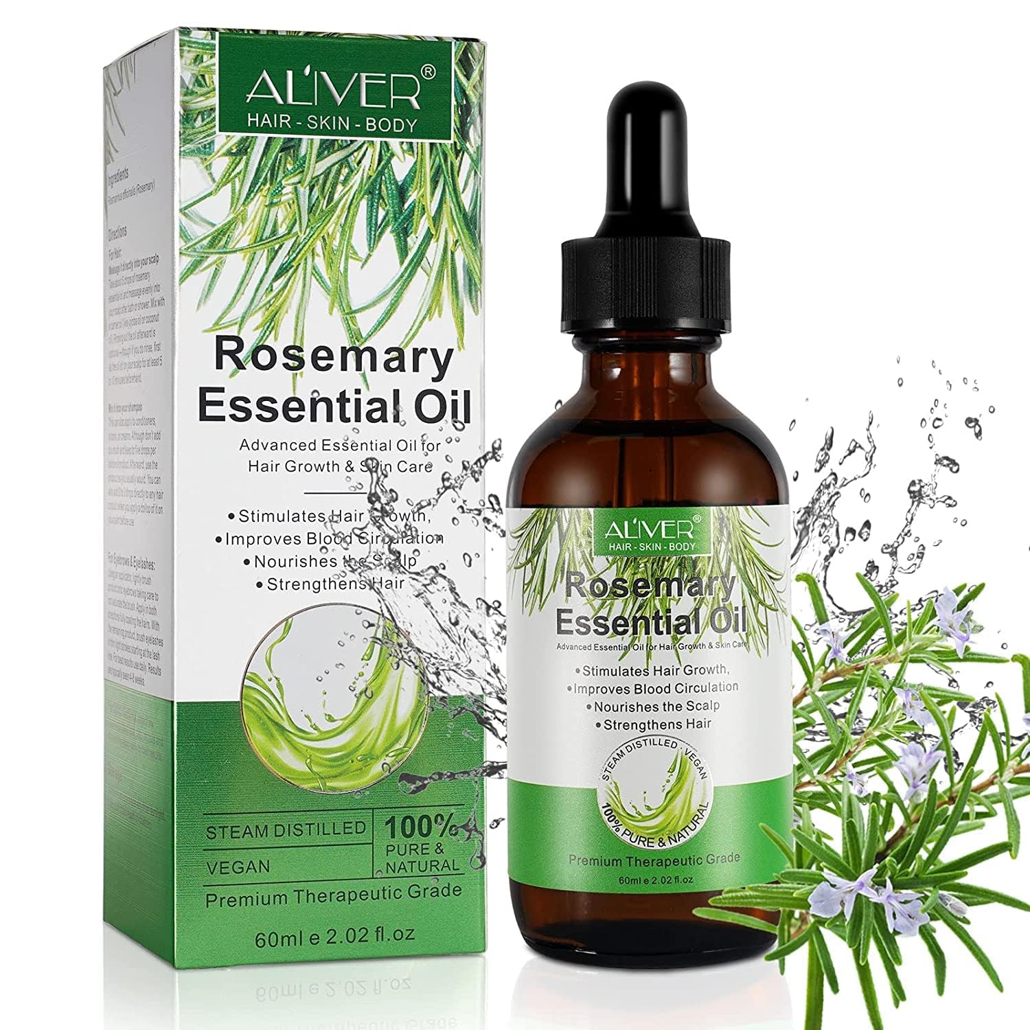 Rosemary Oil for Hair Growth, 100% Pure Organic Rosemary Oil for Eyebrow and Eyelash, Nourishes The Scalp, Improves Blood Circulation,Rid of Itchy & Dry Scalp, Hair Care Oil 60ml