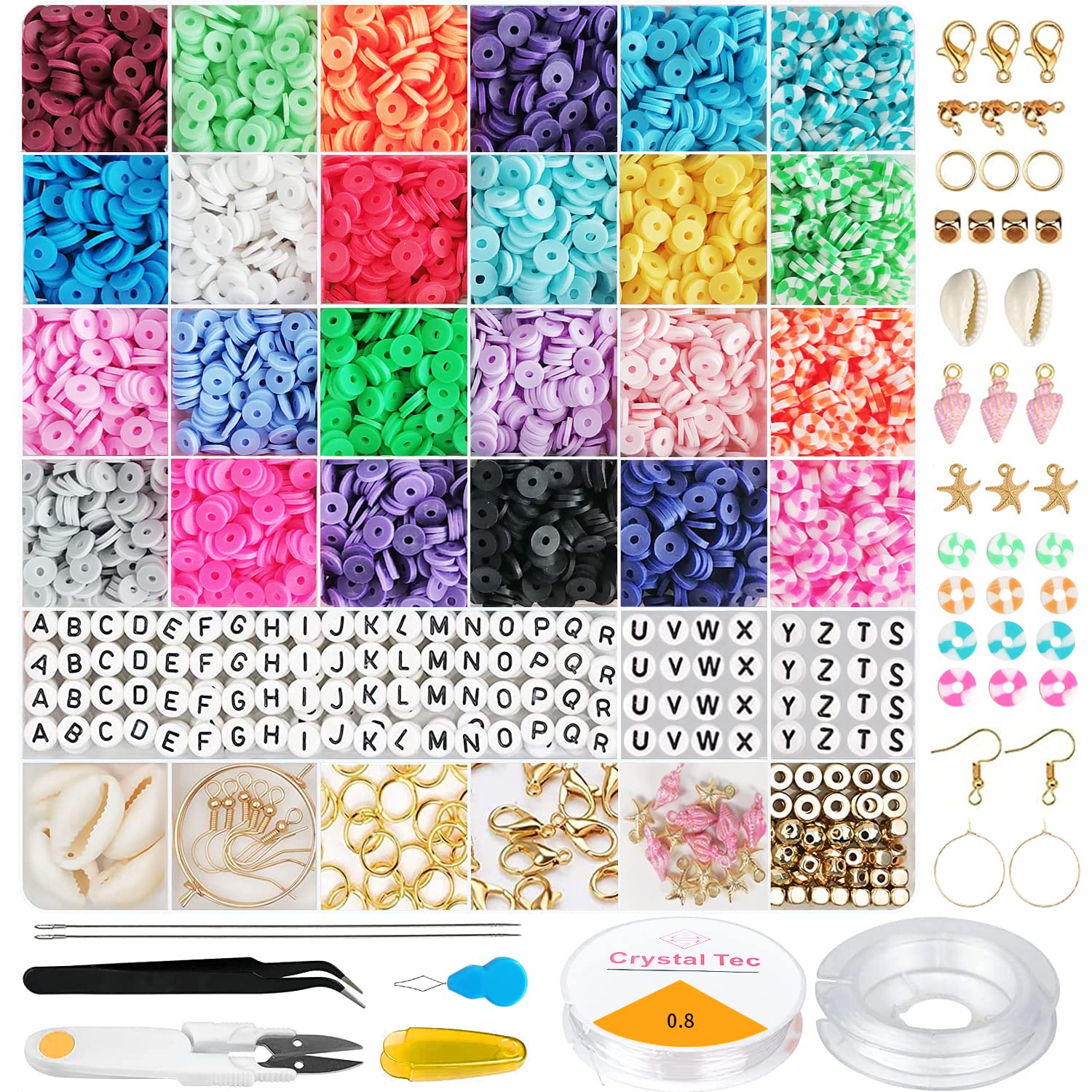 Beads for Jewellery Making, Premium Bracelet Making Kit, 20 Colors Beads for Jewellery Makingt with Elastic Strings/Scissors for DIY Crafts Jewelry Making Bracelets Gift