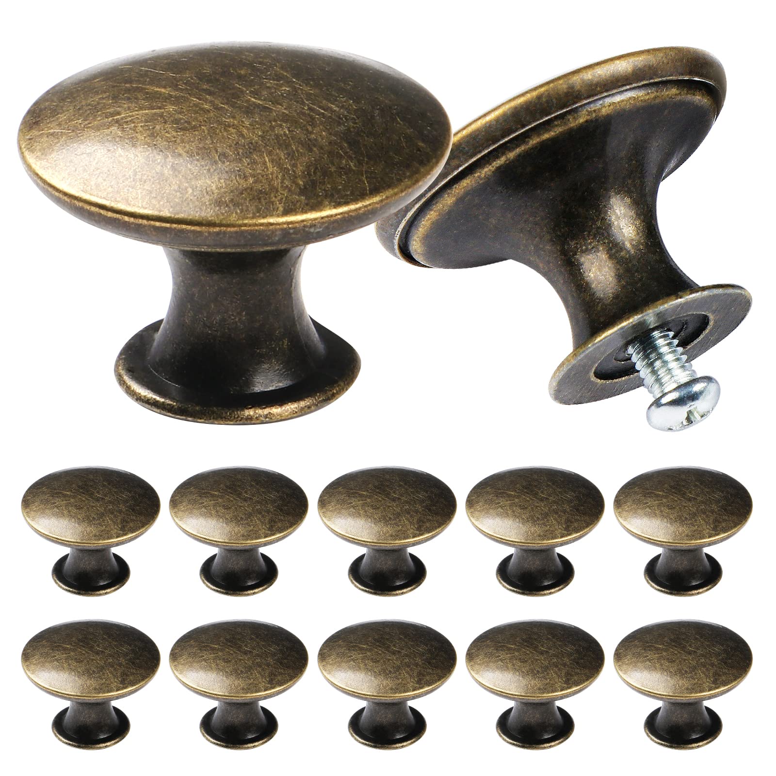 TsunNee 24PCS Vintage Cabinet Knobs, Chic Drawer Knobs, Antique Bronze Kitchen Cupboard Handles, 30mm Round Furniture Door Knobs