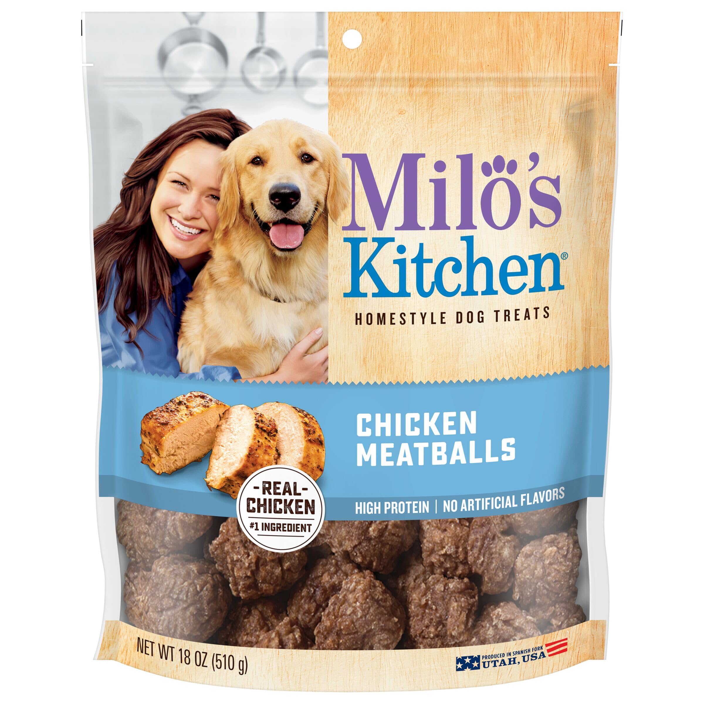 Milo's KitchenHomestyle Dog Treats, Chicken Meatballs, 18 Ounce, High Protein, No Artificial Flavors