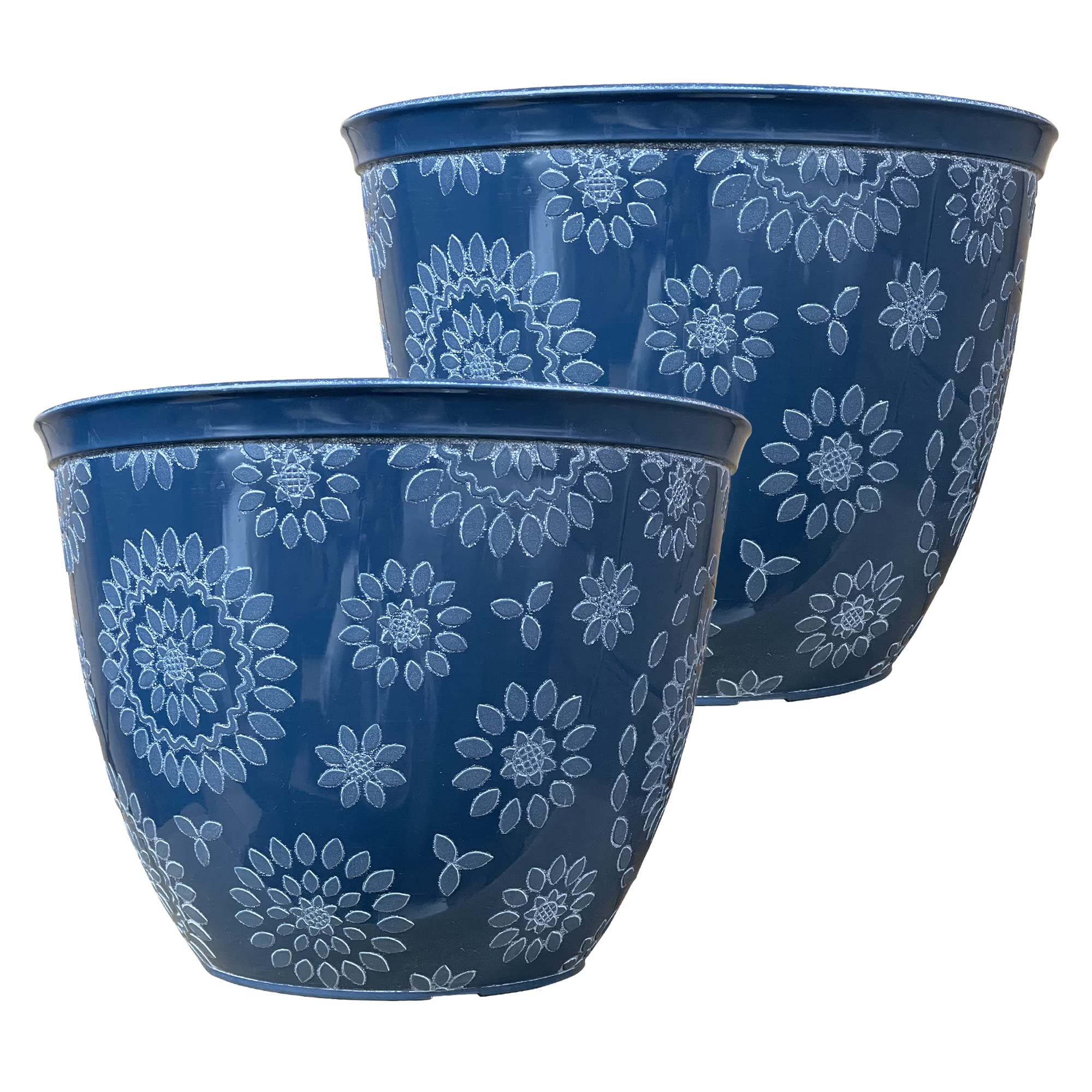 SG TradersLarge Plastic Round Chengdu Garden Plant Pots Planter Indoor Outdoor Top Diameter Flower with Drainage Holes, Beautiful Planters for Your Needs Pack of 2 (30, 36, 40cm), Blue White