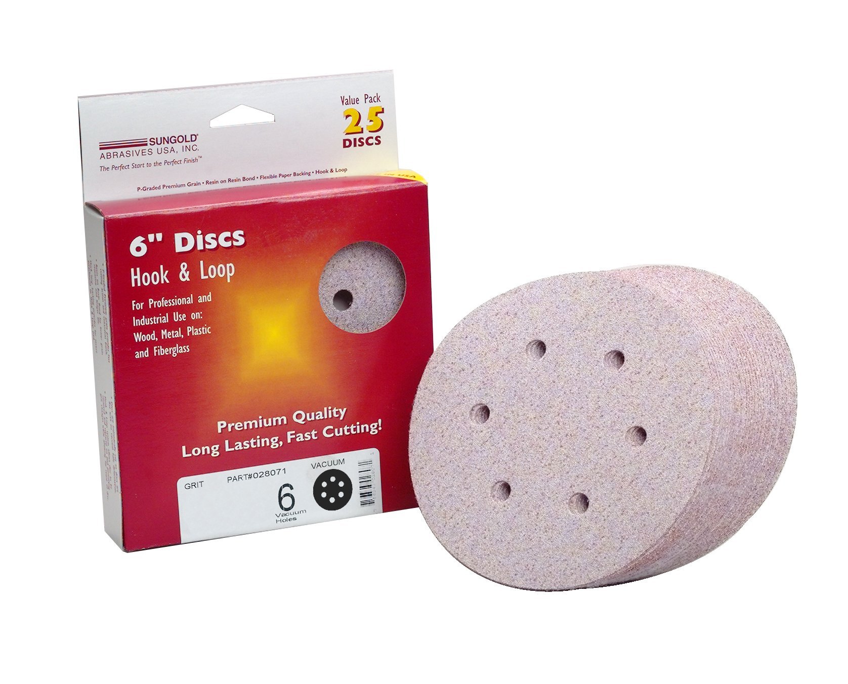 Sungold Abrasives 028262 6-Inch x 6 Hole 2000 Grit Premium Plus C Weight Paper Hook and Loop Sanding Discs, 25-Piece