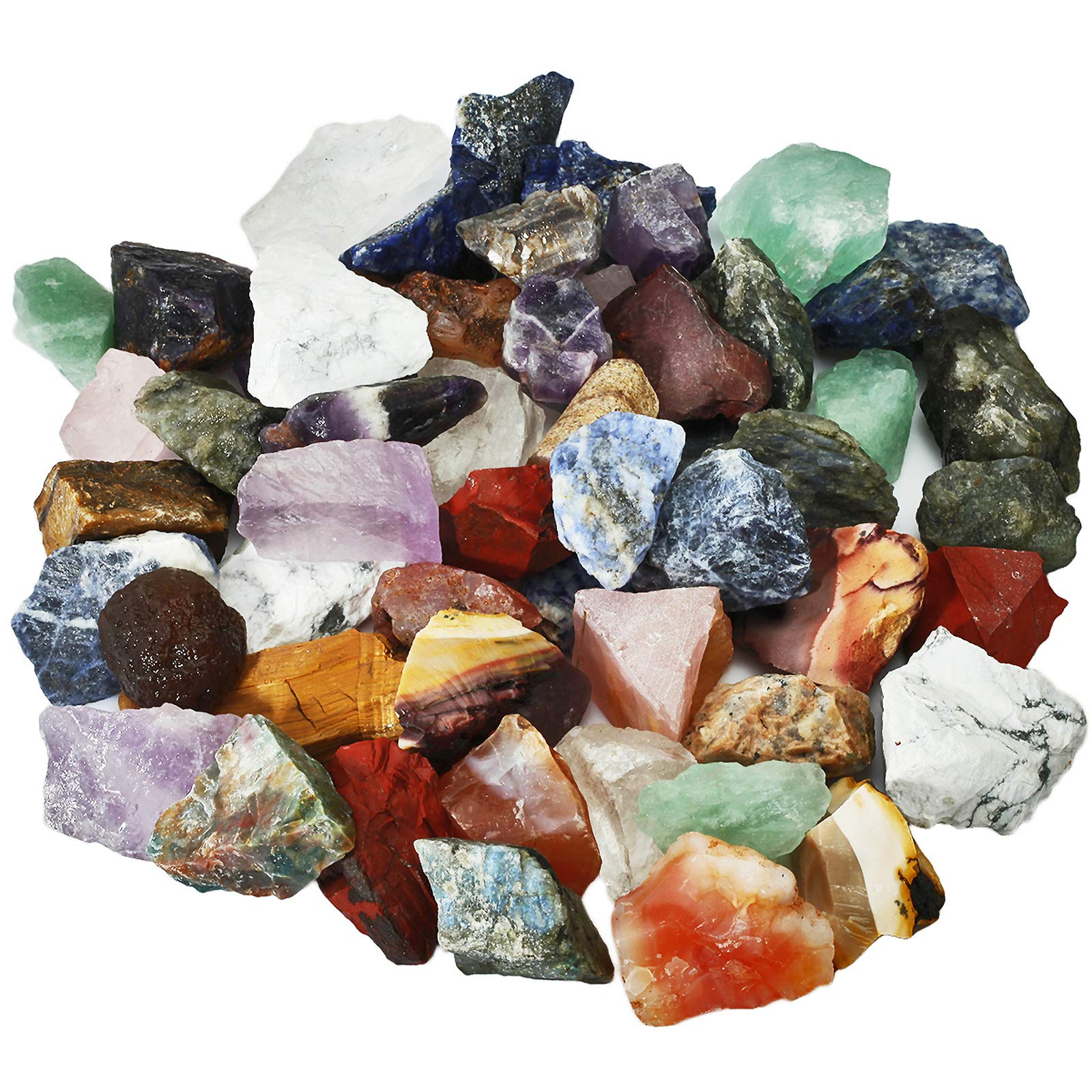 SUNYIK Natural Raw Stones Rough Rock Crystals for Tumbling,Cabbing,Assorted Stones,1pound(About 460 gram)