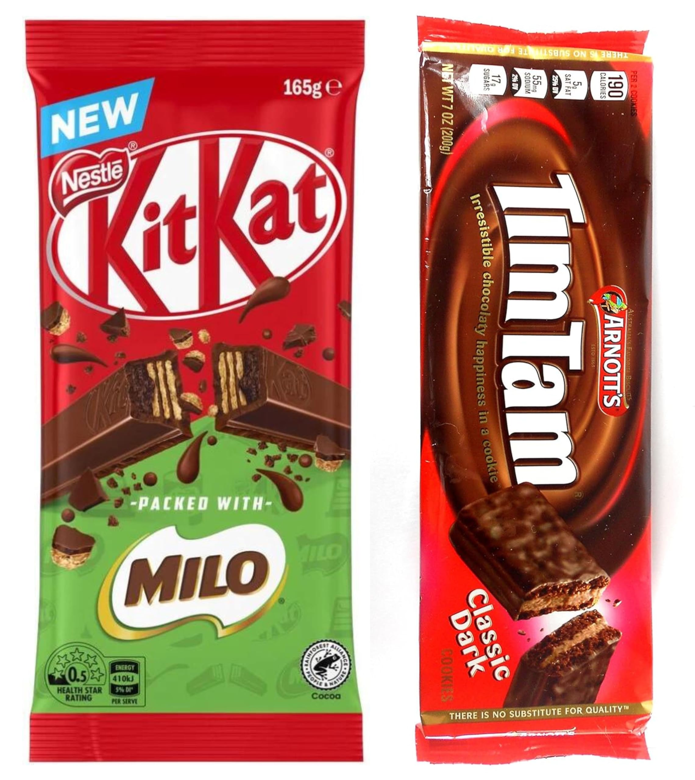 Nestle Chocolate KitKat Bar with Milo, Tim Tam Cookies (Pack Of 2 x 165g / 200g) Imported From Australia