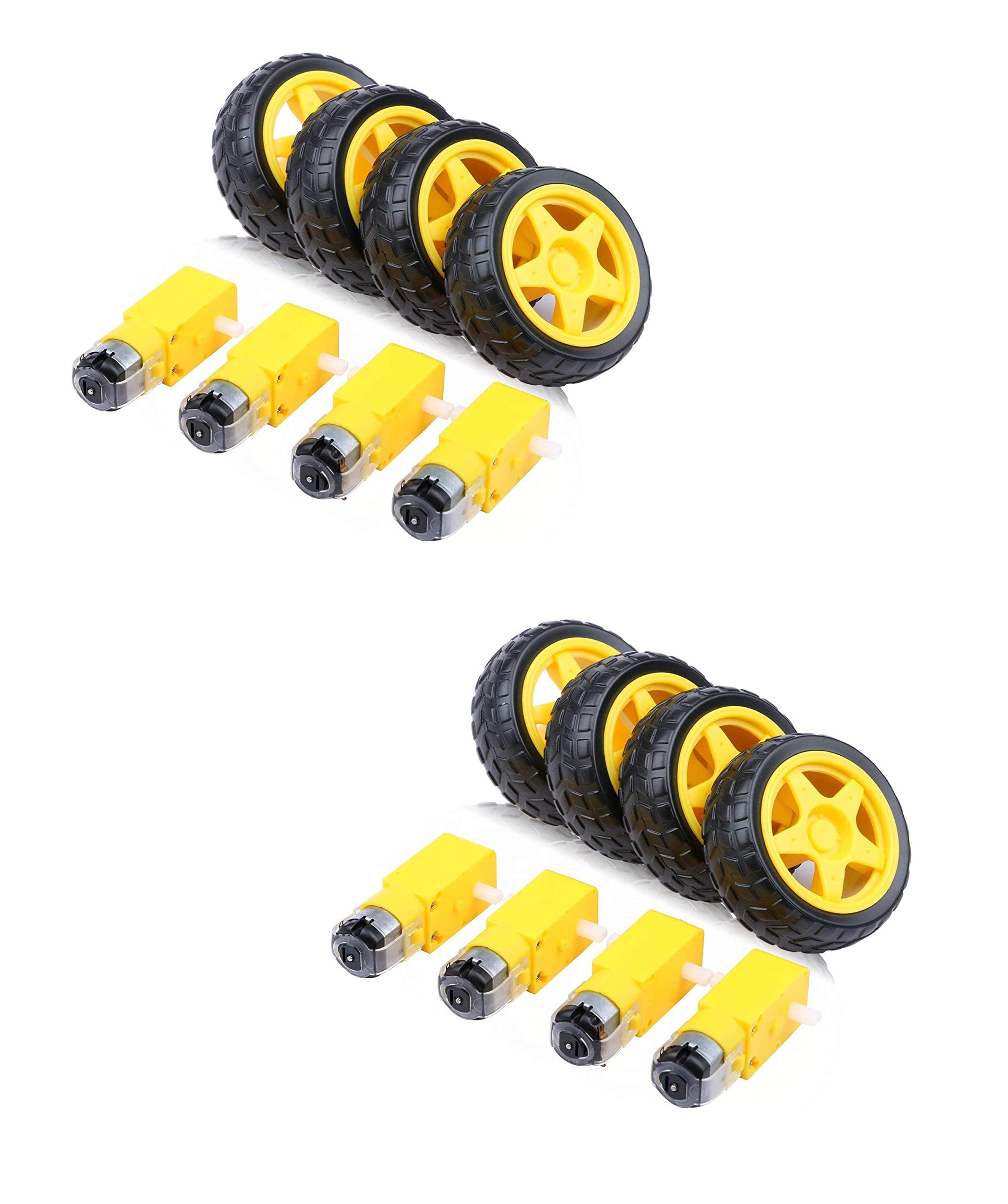 Robotbanao Combo-100RPM Dual Shaft BO Motor With 65mm Robot Wheel-Reinforced Rubber Wheel-Geared DC Motor-Smart Car Robot Geared Motor-Black And Yellow-Pack Of 2