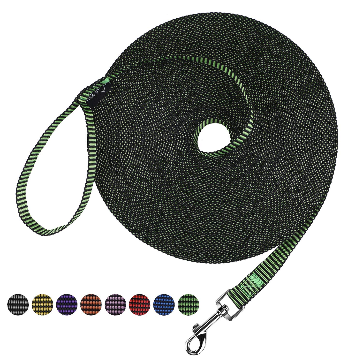 Hi Kiss Dog/Puppy Obedience Recall Training Agility Lead - 15ft 20ft 30ft 50ft 100ft Training Leash - Great for Training, Play, Camping, or Backyard(30ft,Black_Green)