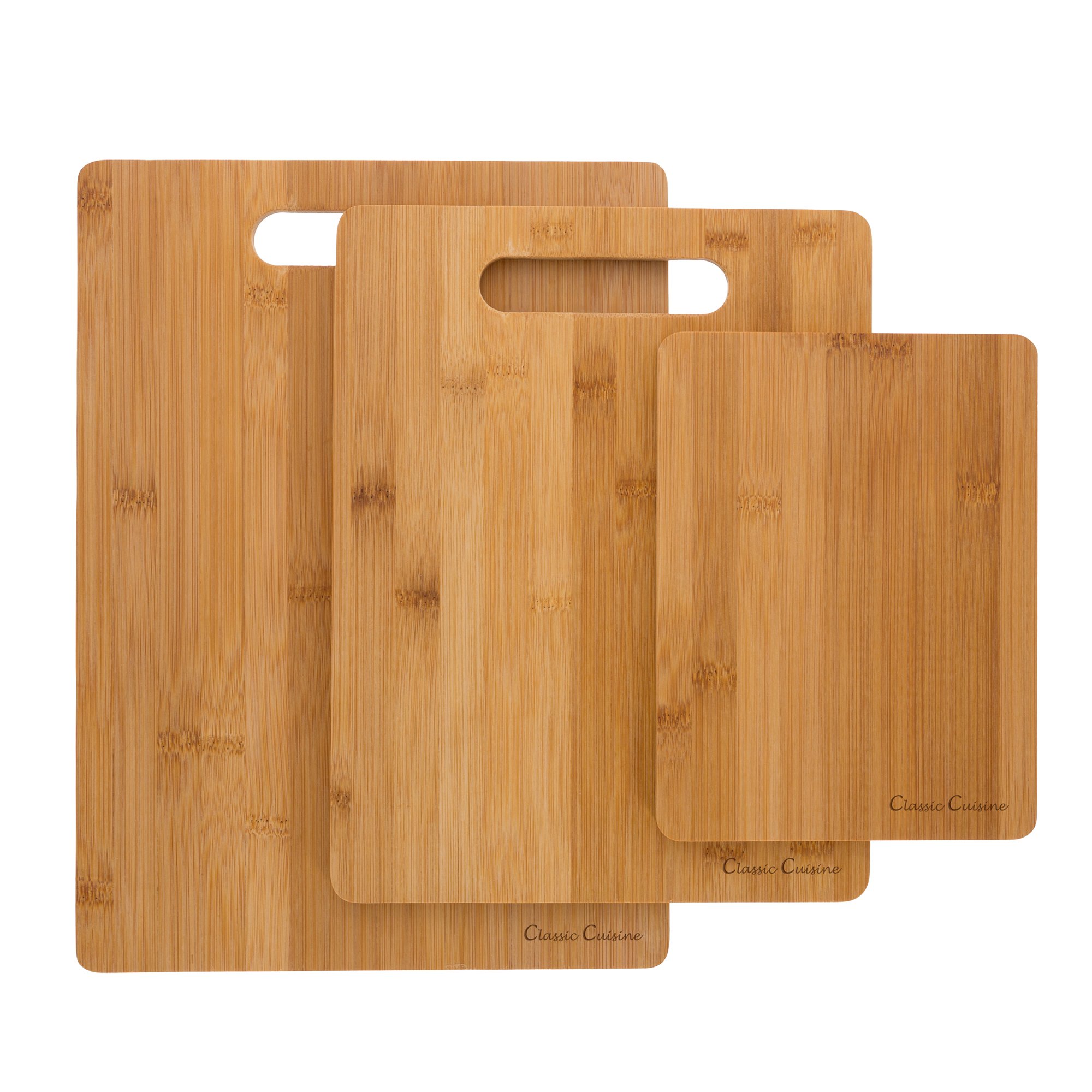 Classic Cuisine 3 Piece Bamboo Cutting Set-Chopping and Serving Boards 8x6, 11x8.5, 13x9.5, Natural