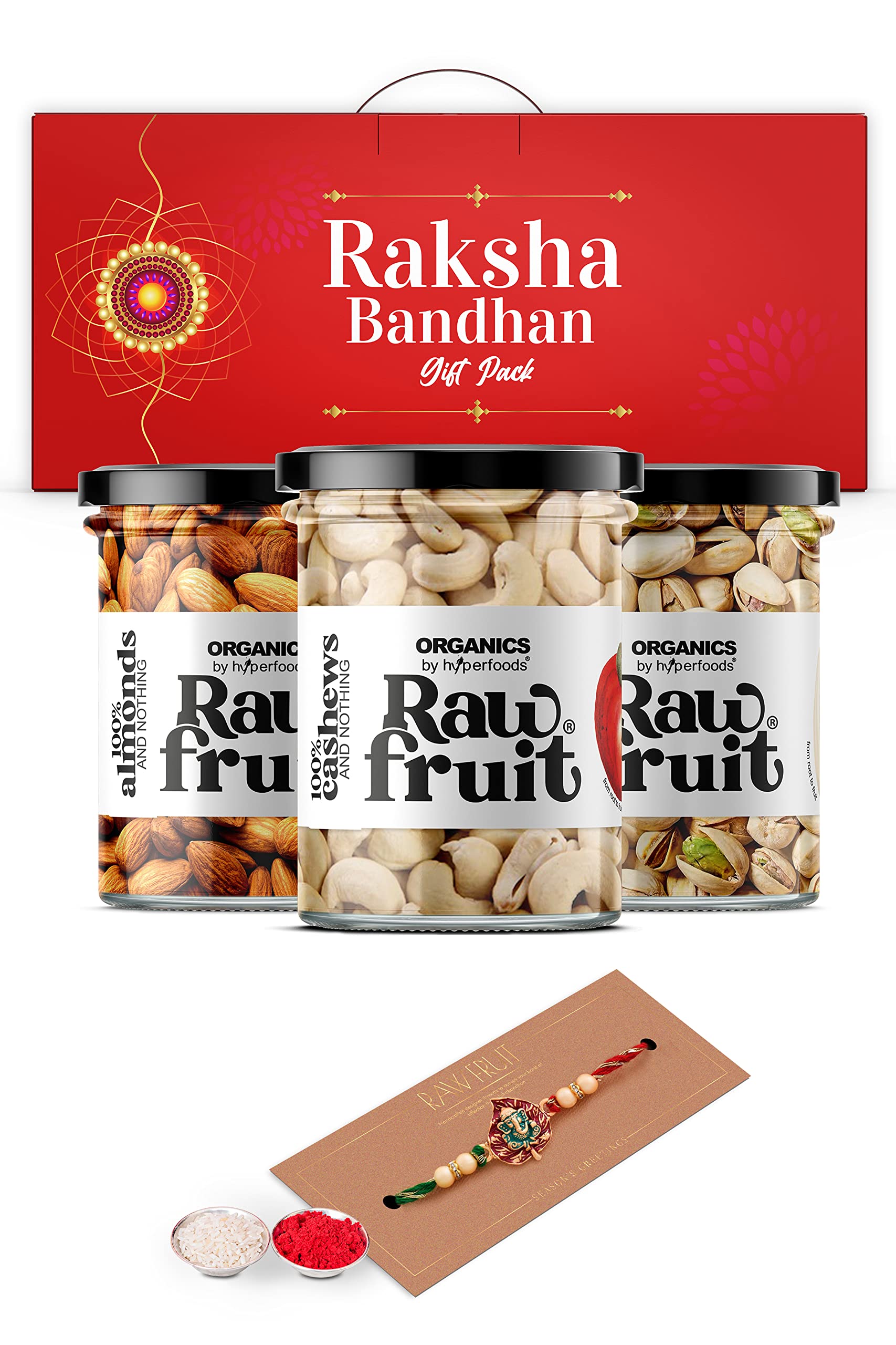 Hyperfoods Rakhi Combo for Brother with Ganesh Rakhi Kaju Cashew Badam Almond Pista Dry Fruit Combo Pack Rakhi for Brother with Dry Fruits Gift Set 350g Rakhi Gift Hamper