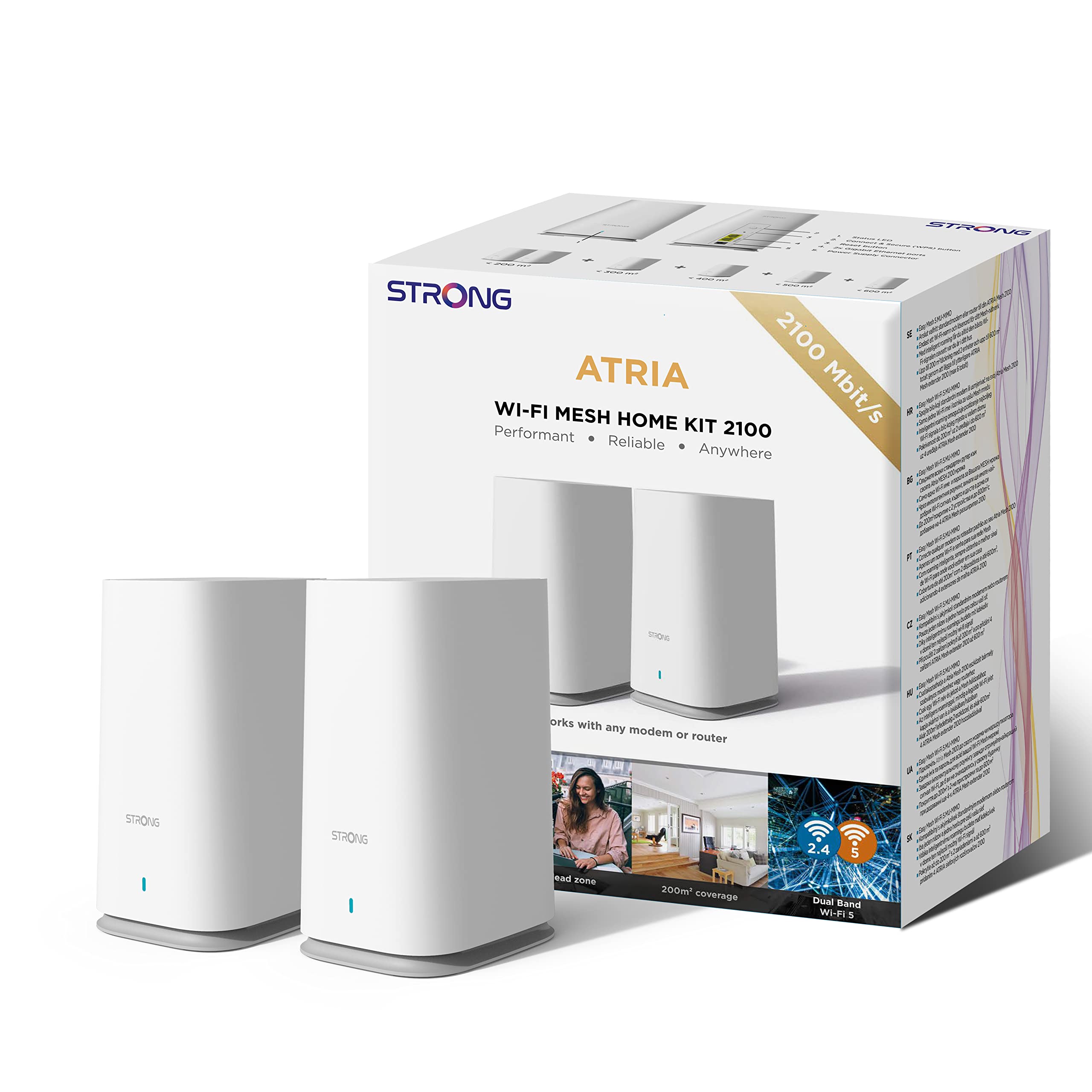 StrongATRIA AC2100 Whole Home Mesh Wi-Fi System, up to 3,300sq.ft Wi-Fi Coverage, Two Gigabit Ports per node, App Control, Guest Network, Parental Controls, Simple Set Up (2 Pack)