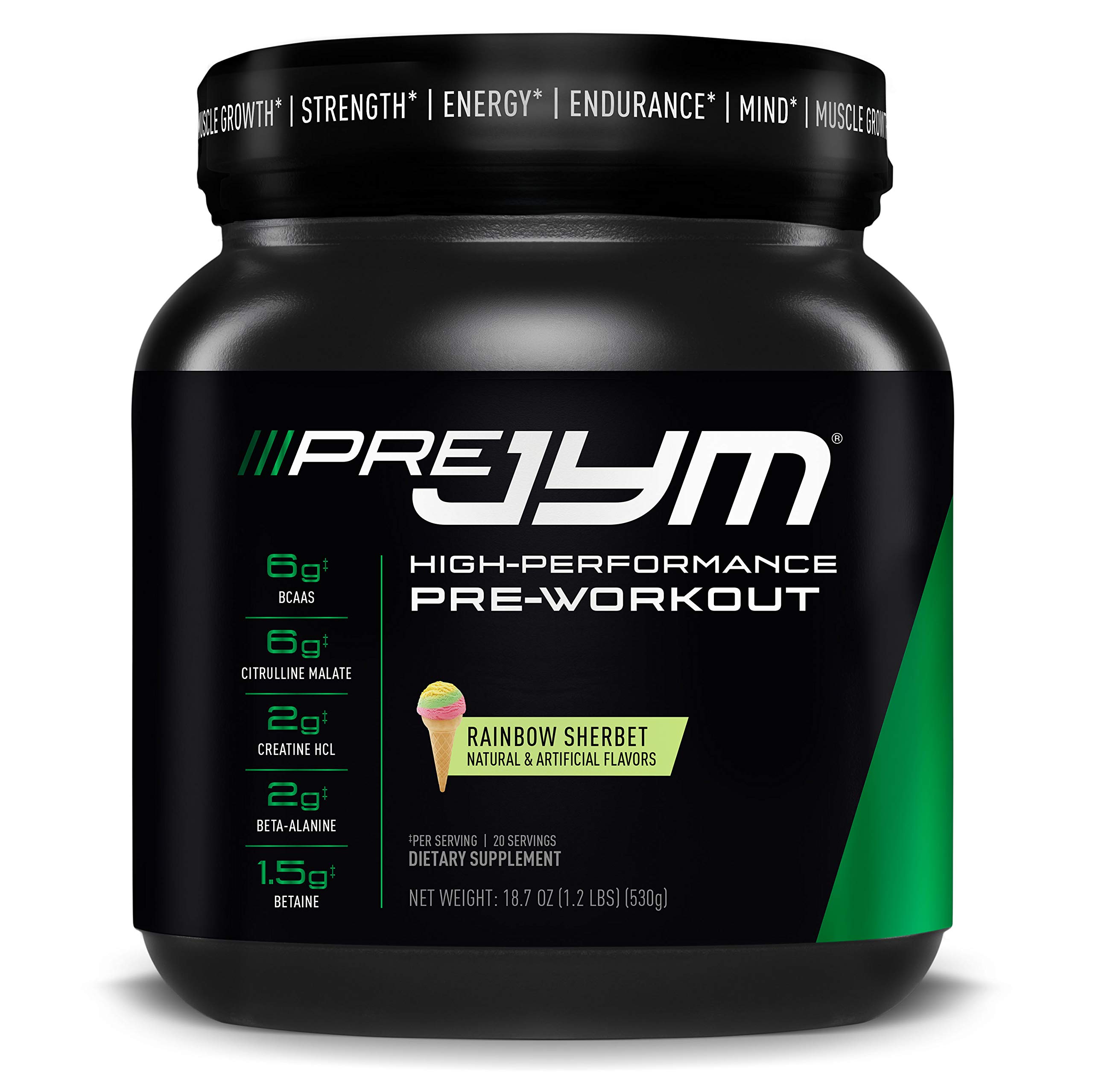 Pre JYM Pre Workout Powder Rainbow Sherbert Flavor, 20 Servings.