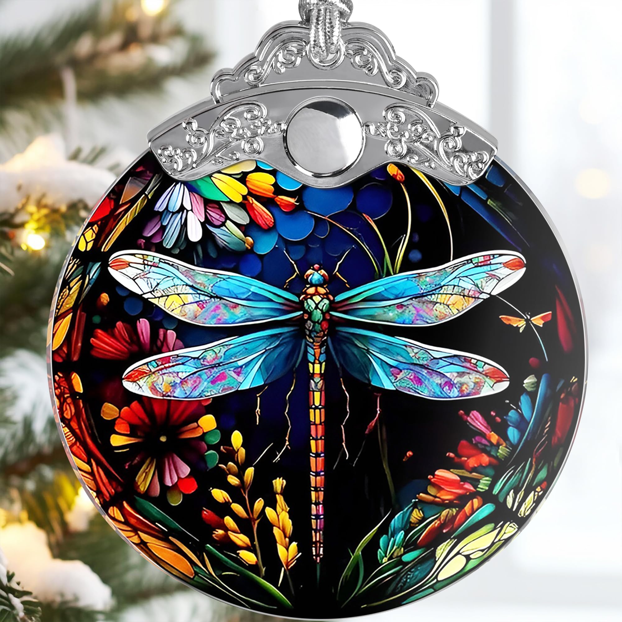 Dragonfly Christmas Ornaments - Jocidea Dragonfly Hanging Ornament - Dragonfly Christmas Tree Ornaments - Dragonfly Suncatcher - Gifts for Dragonfly Lovers - Dragonfly Decor for Home