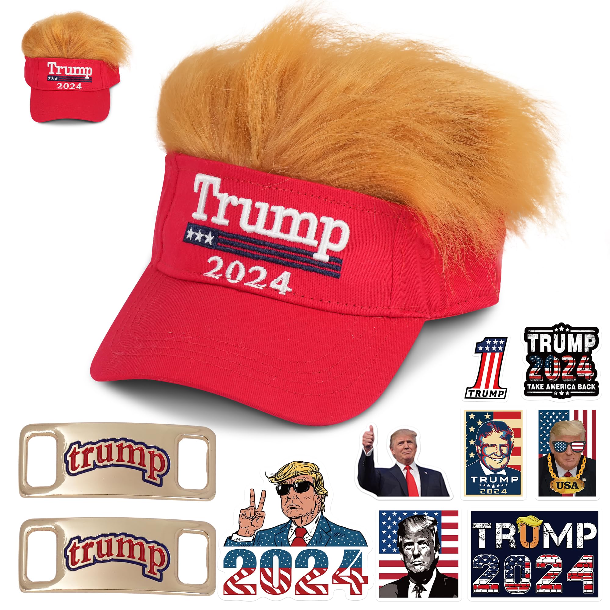 GenericTrump 2024 Hat with 50 Pack Trump 2024 Stickers, Trump Shoes Lace Tag,Trump Bobblehead 2024 Merchandise Trump Sign, The Cult of President Trump MAGA Flag Shirt Socks Red, Medium-Large