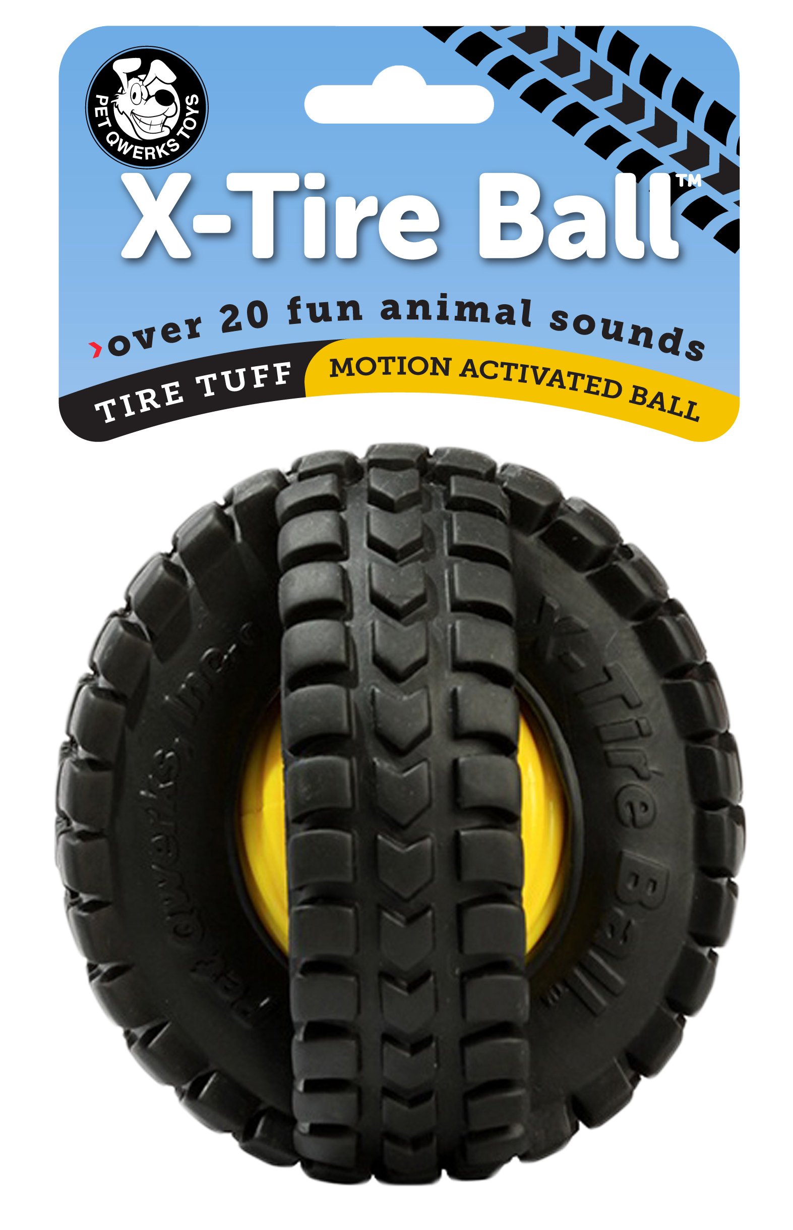 Pet QwerksX-Tire Ball Dog Toys - Animal Sound Interactive Chew Toy - Medium