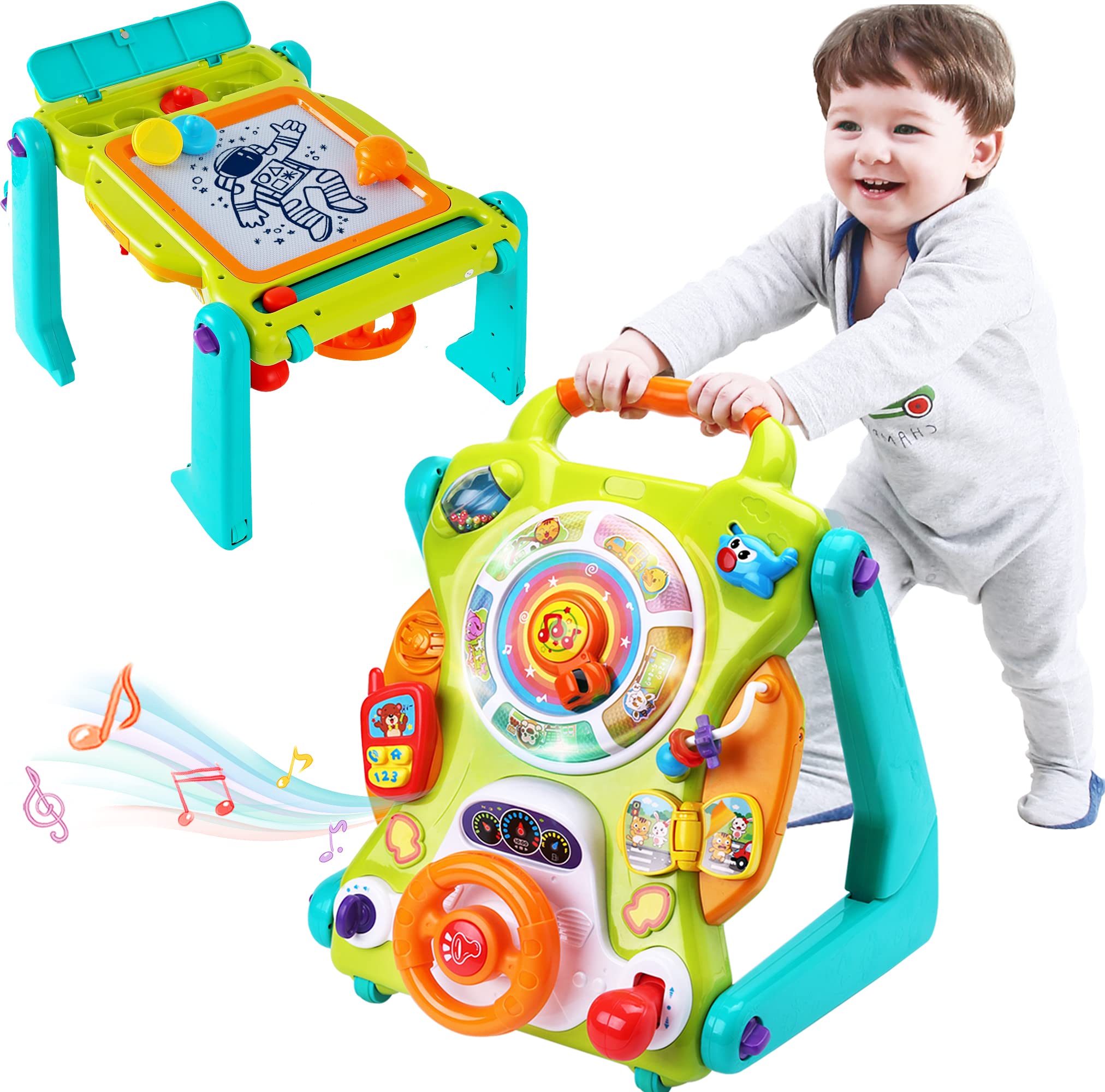 iPlay, iLearn3 in 1 Baby Walker Sit to Stand Toys, Kids Activity Center, Toddlers Musical Fun Table, Lights and Sounds, Learning, Birthday Gift for 9, 12, 18 Months, 1, 2 Year Old, Infant, Boy, Girl